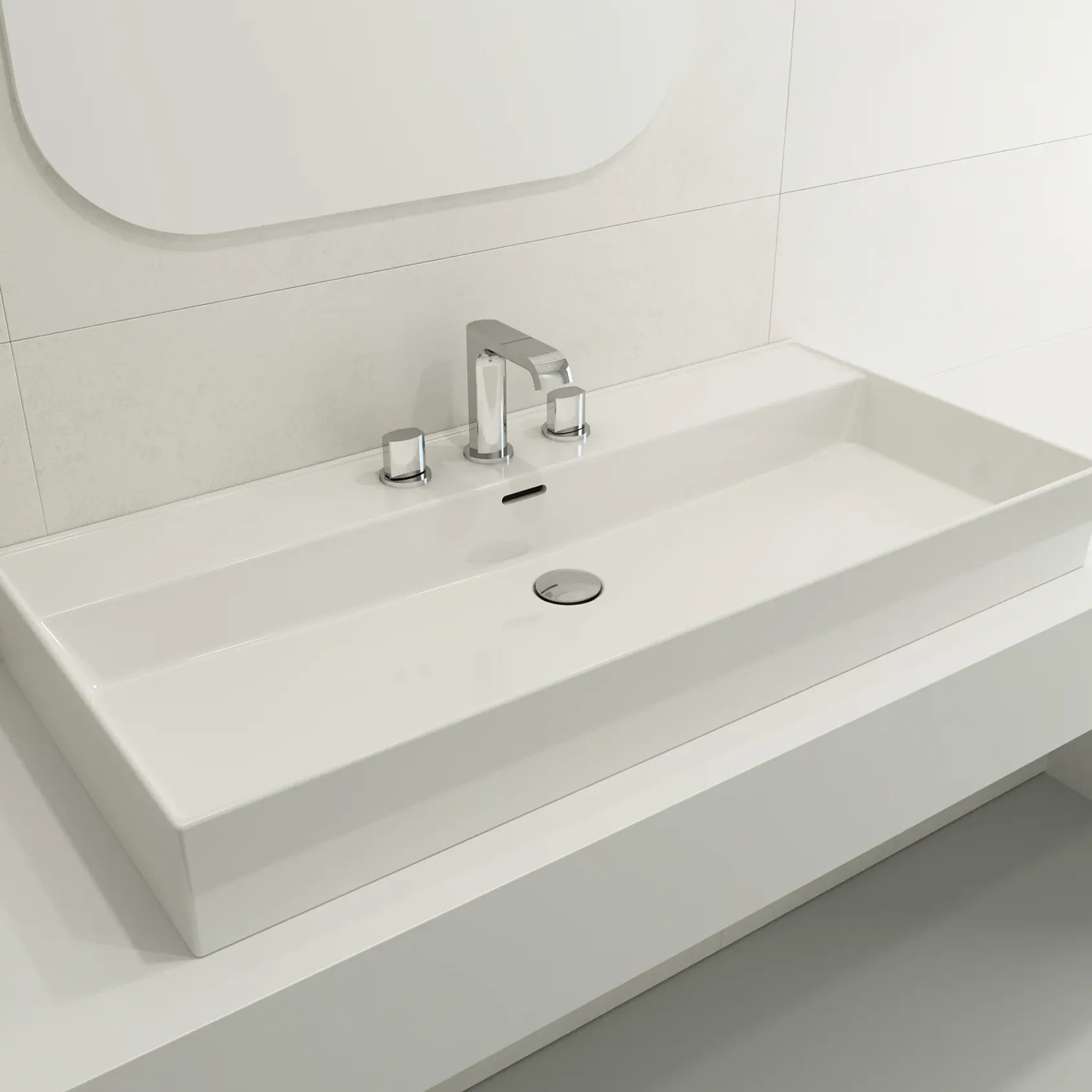 BOCCHI Milano 40" Rectangle Wallmount Fireclay Bathroom Sink, White, 3 Faucet Hole, 1378-001-0127