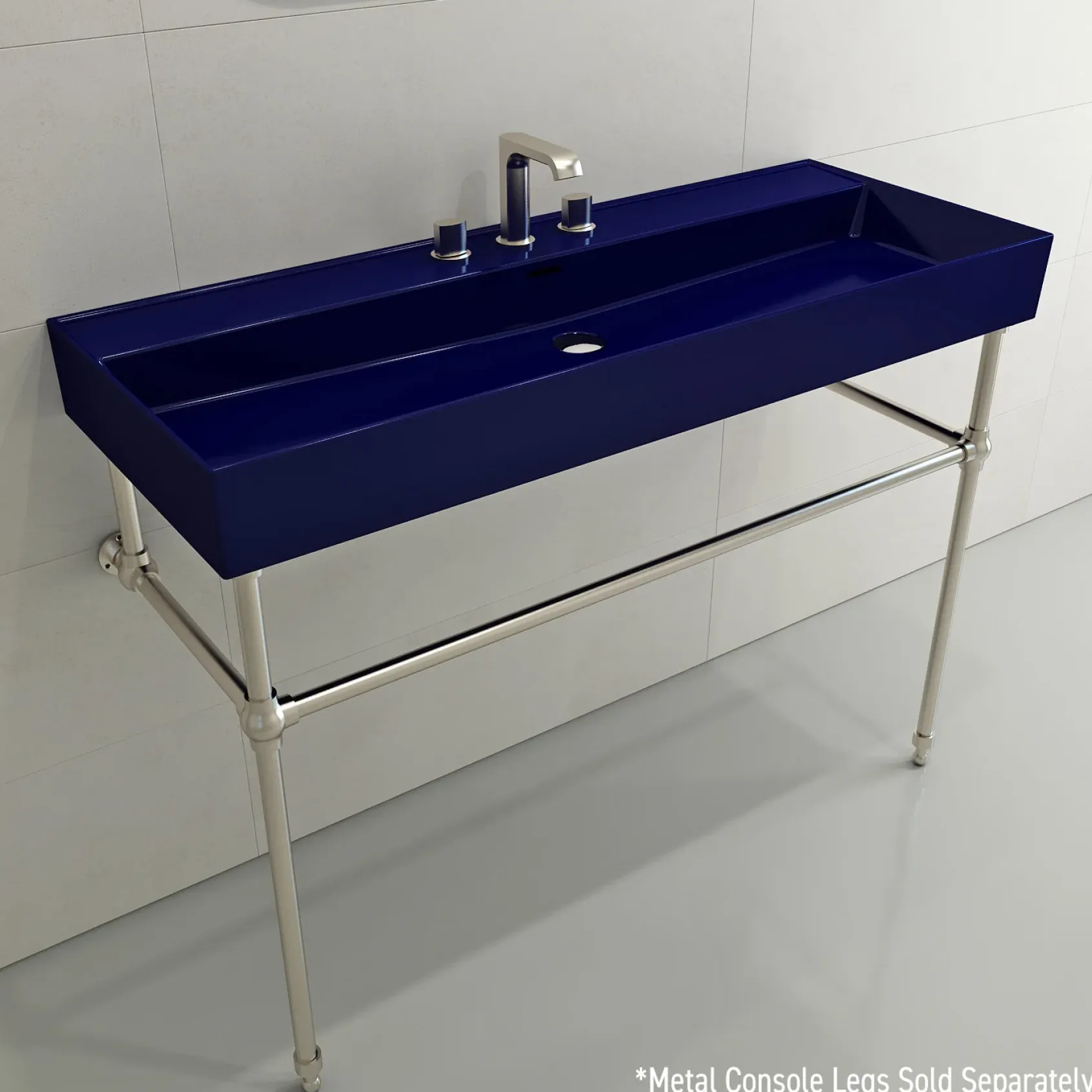 BOCCHI Milano 48" Rectangle Wallmount Fireclay Bathroom Sink, Sapphire Blue, 3 Faucet Hole, 1394-010-0127