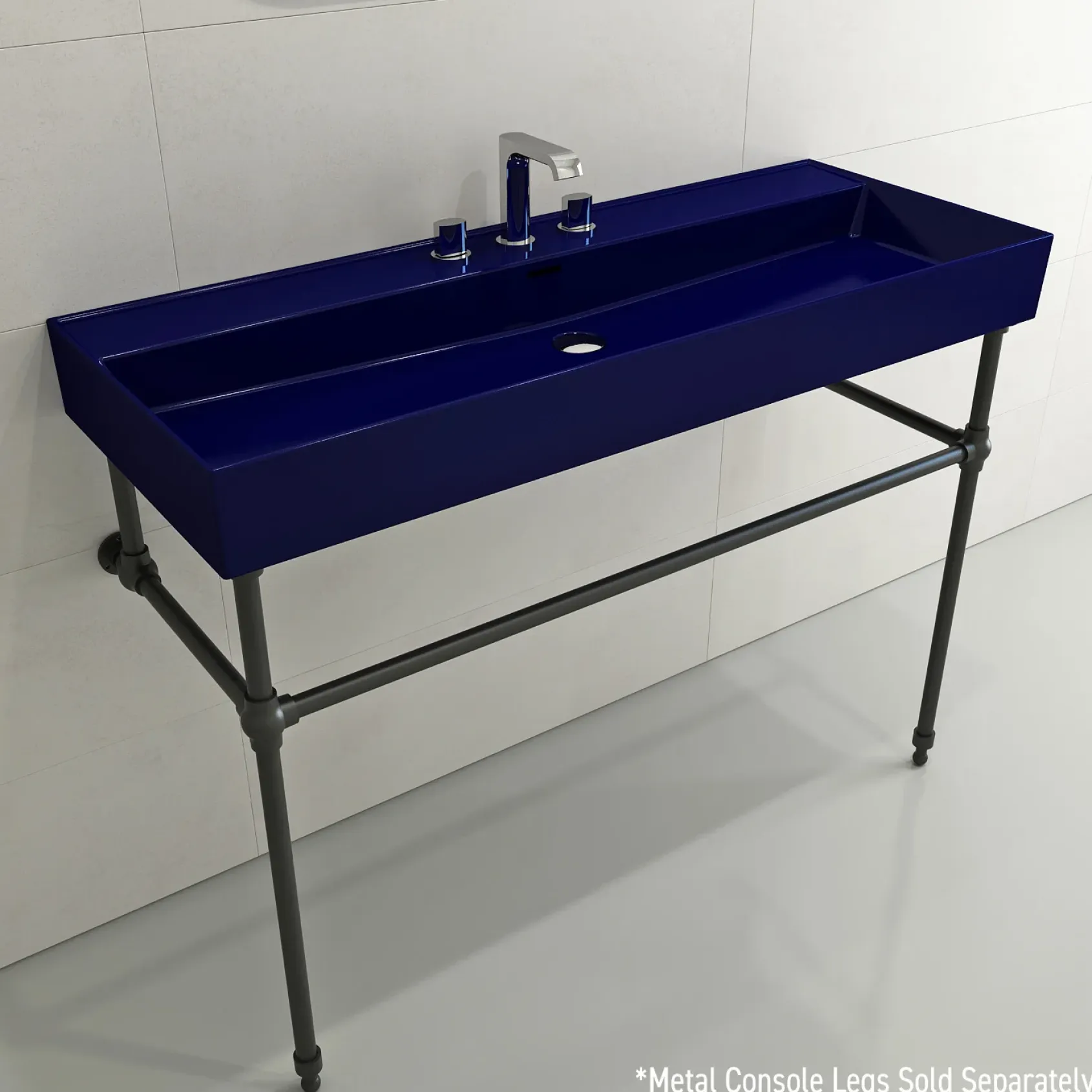 BOCCHI Milano 48" Rectangle Wallmount Fireclay Bathroom Sink, Sapphire Blue, 3 Faucet Hole, 1394-010-0127