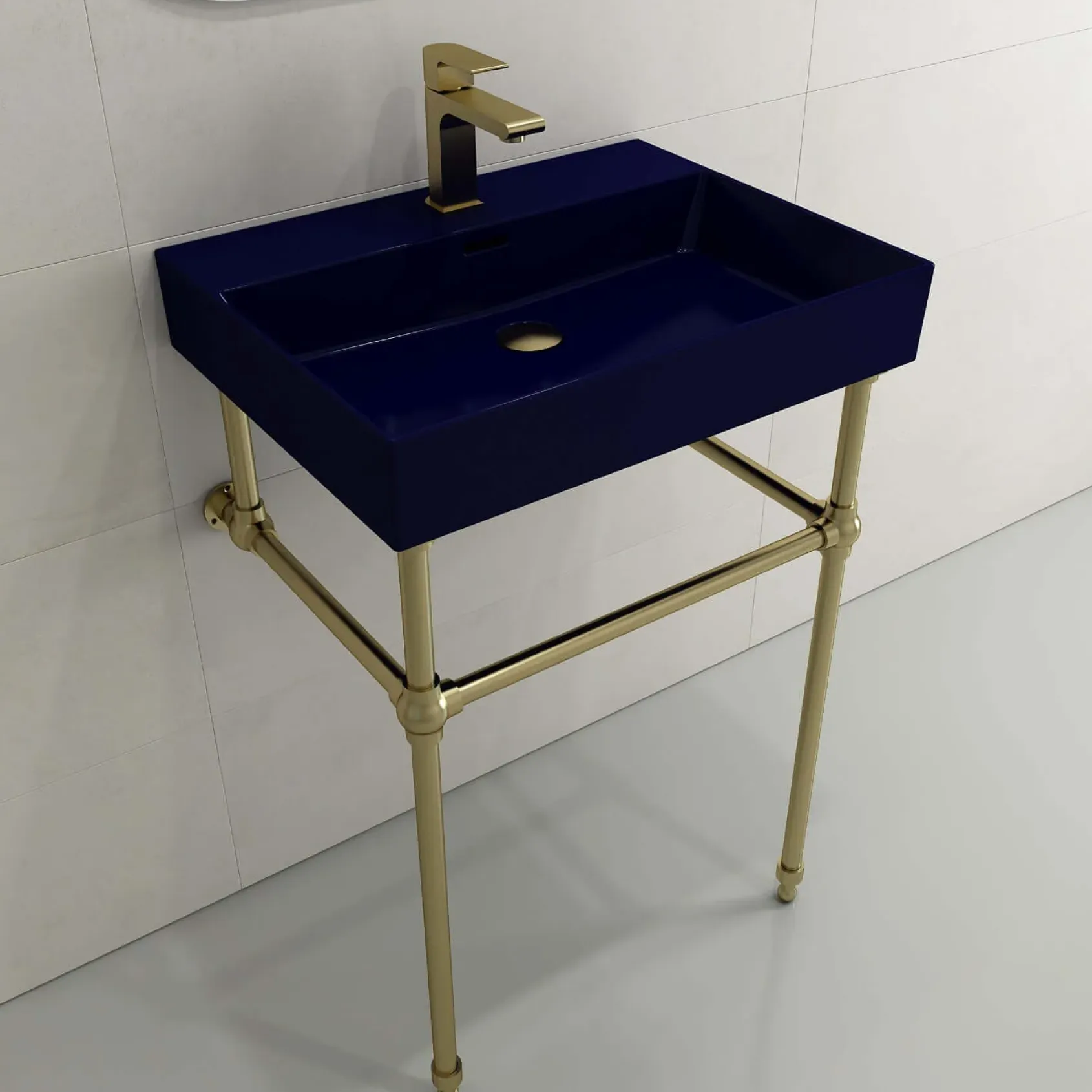 BOCCHI Milano 24" Rectangle Wallmount Fireclay Bathroom Sink, Sapphire Blue, Single Faucet Hole, 1376-010-0126