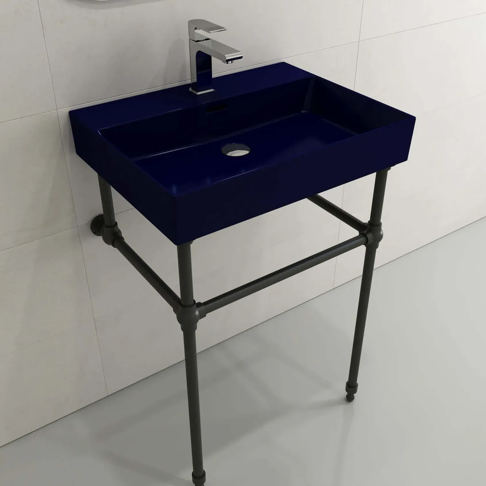 BOCCHI Milano 24" Rectangle Wallmount Fireclay Bathroom Sink, Sapphire Blue, Single Faucet Hole, 1376-010-0126