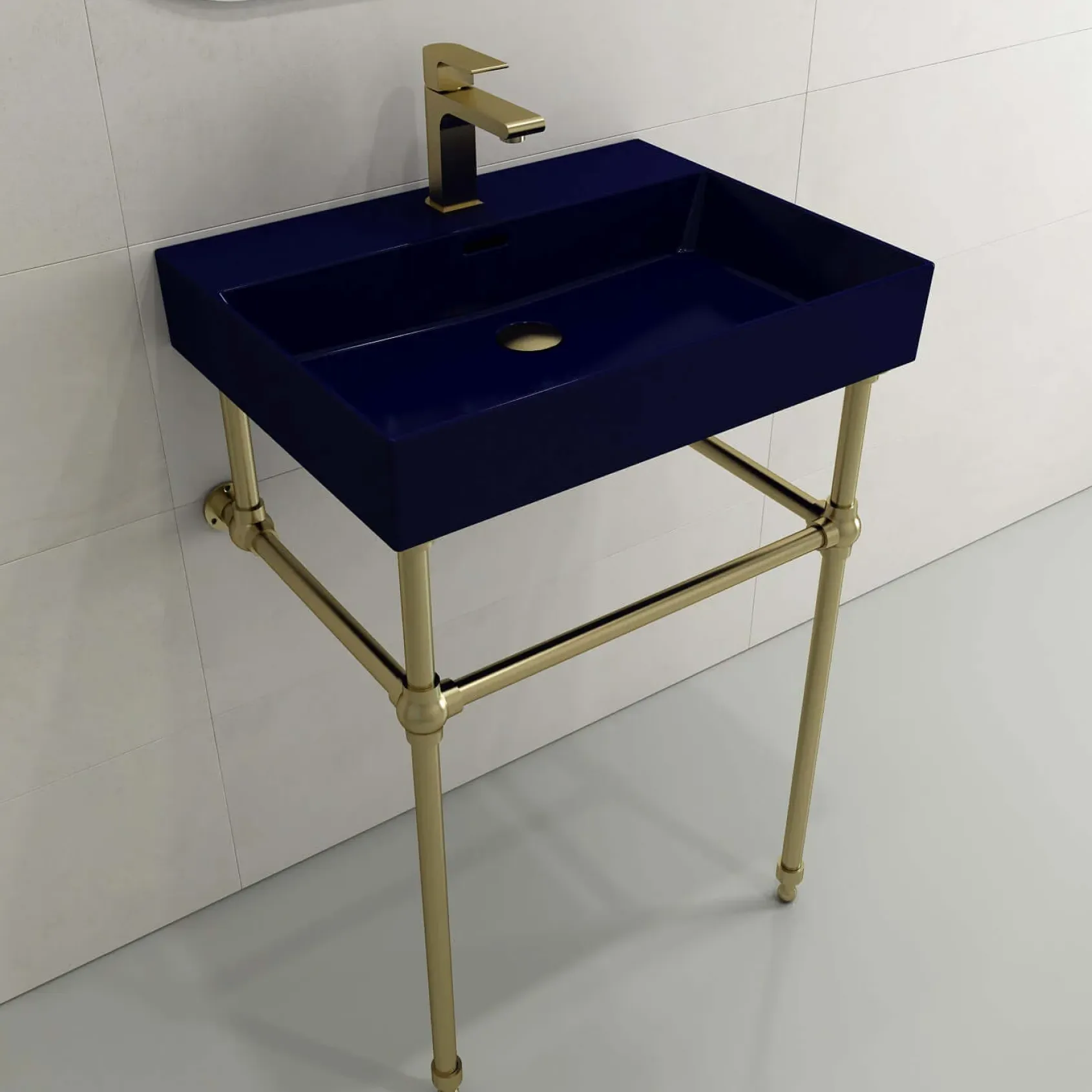 BOCCHI Milano 24" Rectangle Wallmount Fireclay Bathroom Sink, Sapphire Blue, Single Faucet Hole, 1376-010-0126