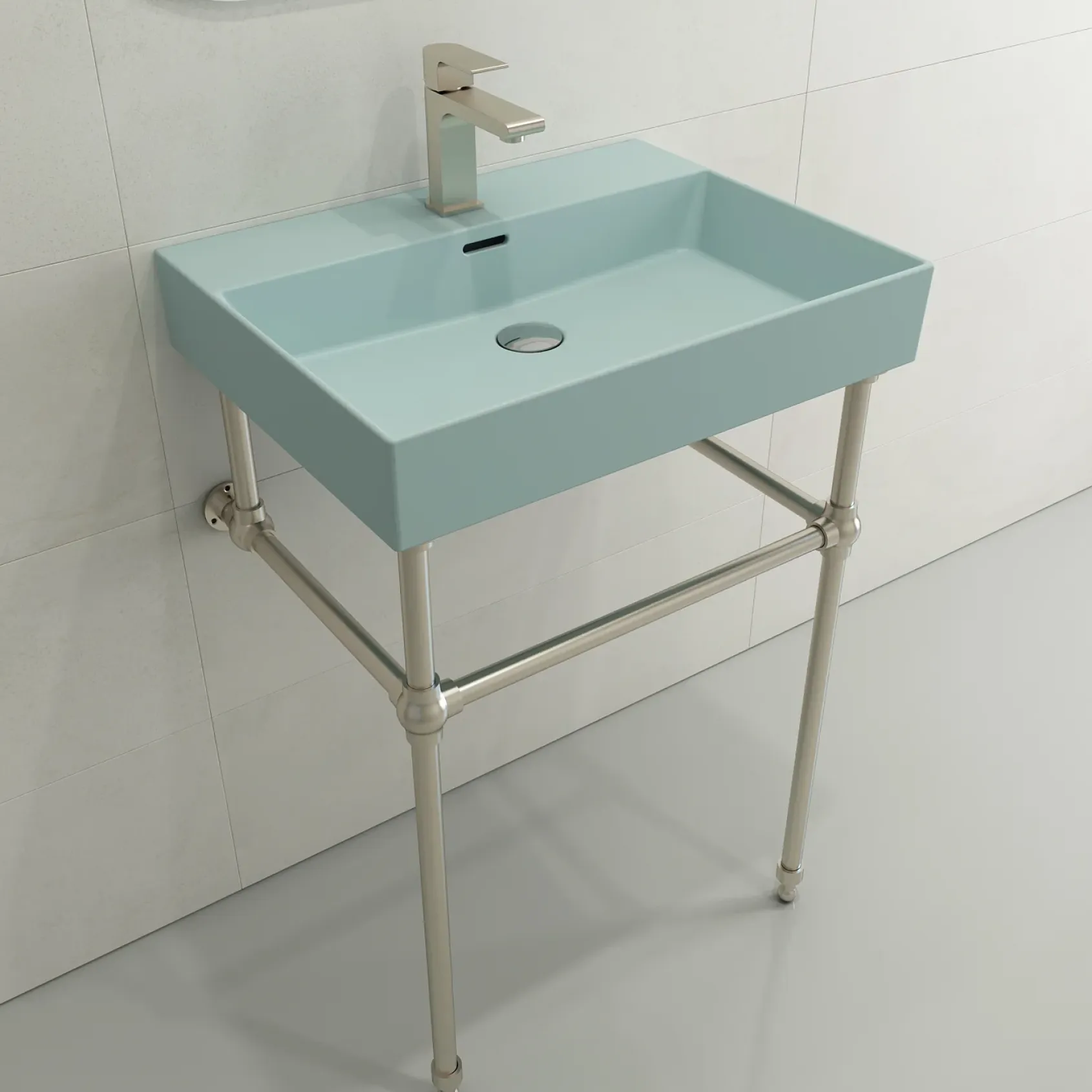 BOCCHI Milano 24" Rectangle Wallmount Fireclay Bathroom Sink, Matte Ice Blue, Single Faucet Hole, 1376-029-0126