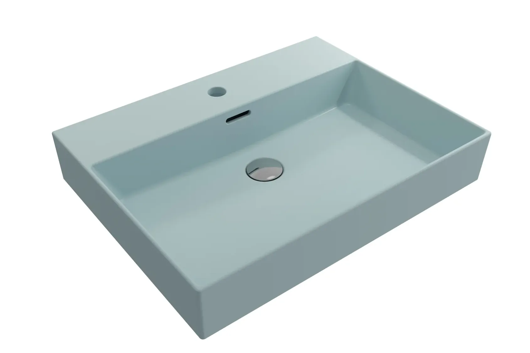 BOCCHI Milano 24" Rectangle Wallmount Fireclay Bathroom Sink, Matte Ice Blue, Single Faucet Hole, 1376-029-0126