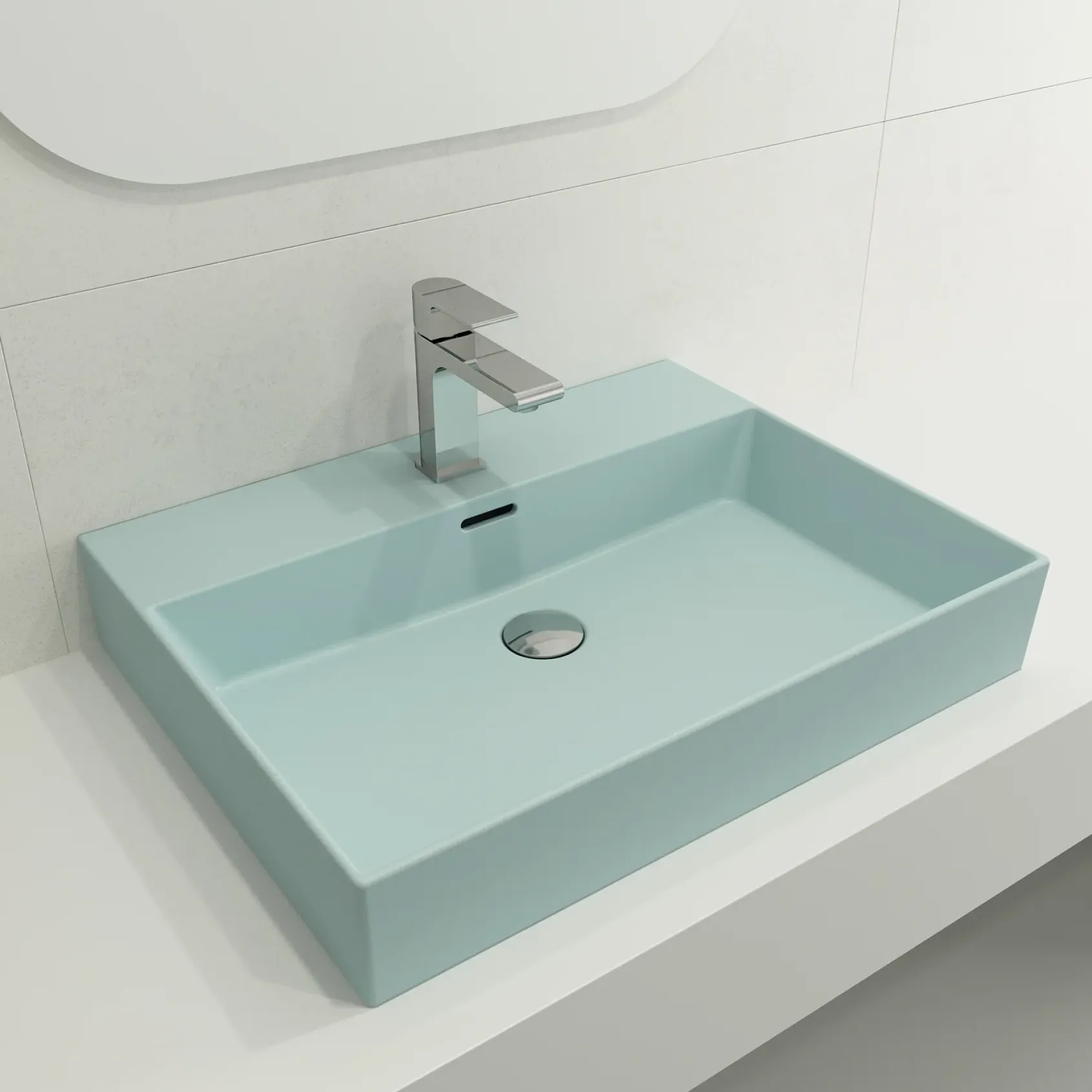 BOCCHI Milano 24" Rectangle Wallmount Fireclay Bathroom Sink, Matte Ice Blue, Single Faucet Hole, 1376-029-0126