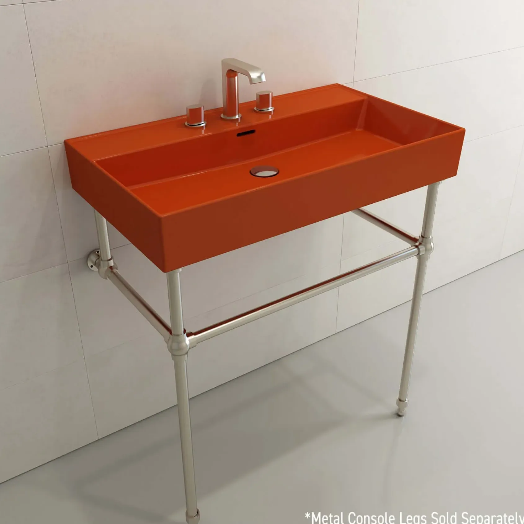 BOCCHI Milano 32" Rectangle Wallmount Fireclay Bathroom Sink, Orange, 3 Faucet Hole, 1377-012-0127