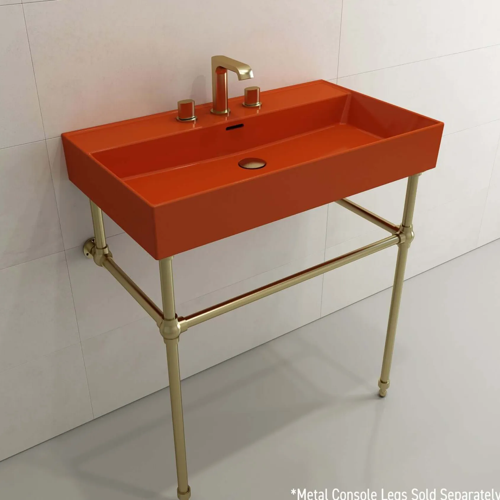 BOCCHI Milano 32" Rectangle Wallmount Fireclay Bathroom Sink, Orange, 3 Faucet Hole, 1377-012-0127
