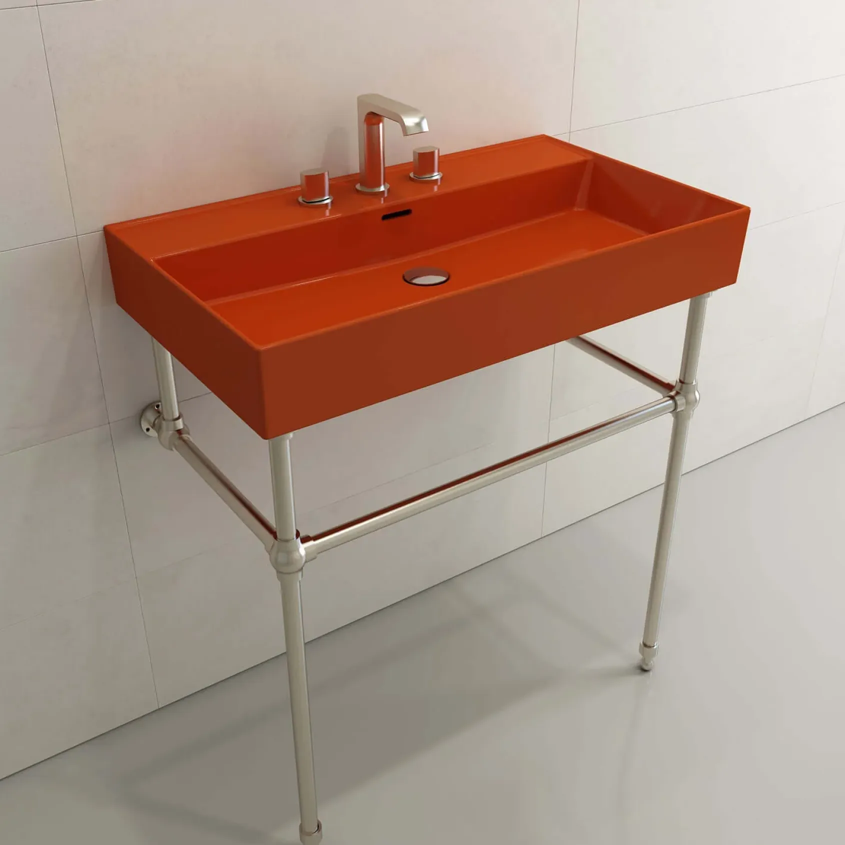 BOCCHI Milano 32" Rectangle Wallmount Fireclay Bathroom Sink, Orange, 3 Faucet Hole, 1377-012-0127