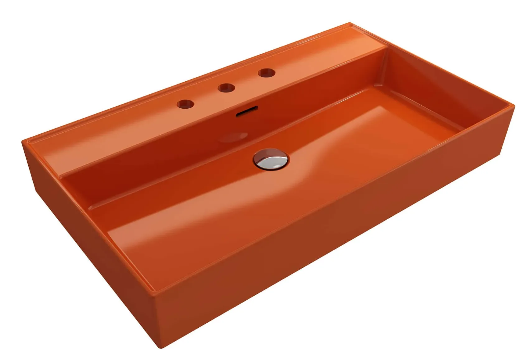 BOCCHI Milano 32" Rectangle Wallmount Fireclay Bathroom Sink, Orange, 3 Faucet Hole, 1377-012-0127