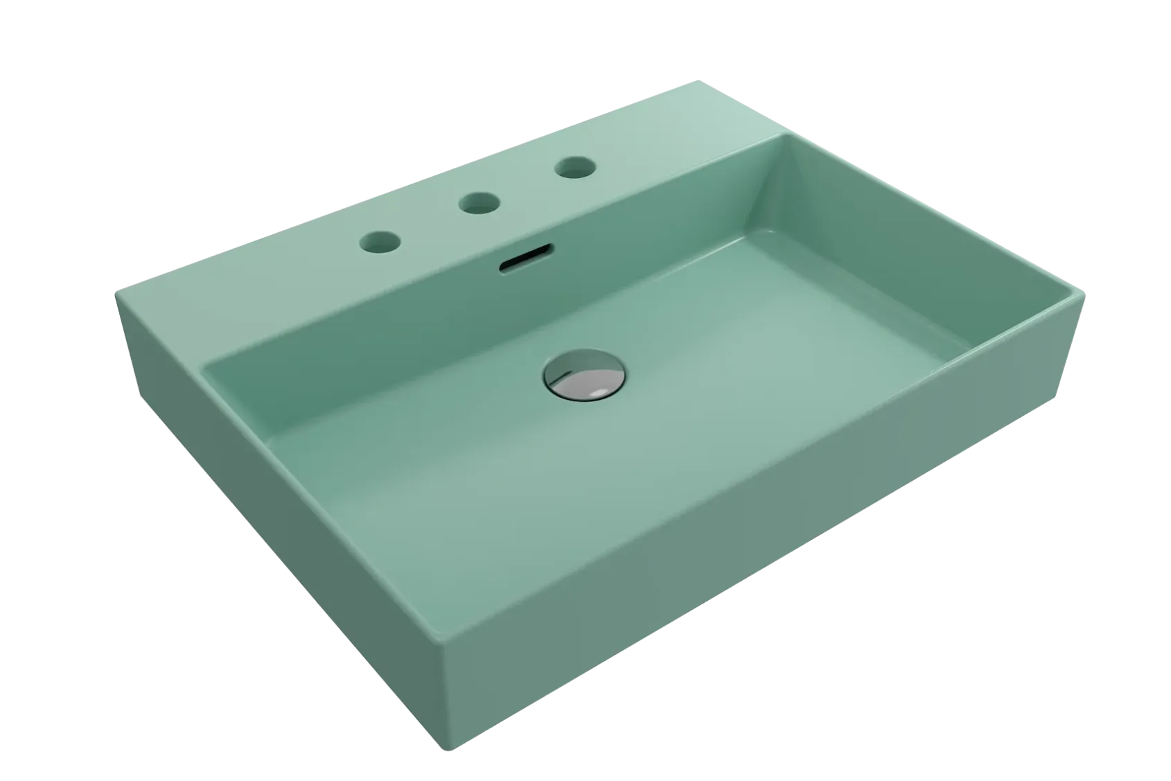 BOCCHI Milano 24" Rectangle Wallmount Fireclay Bathroom Sink, Matte Mint Green, 3 Faucet Hole, 1376-033-0127