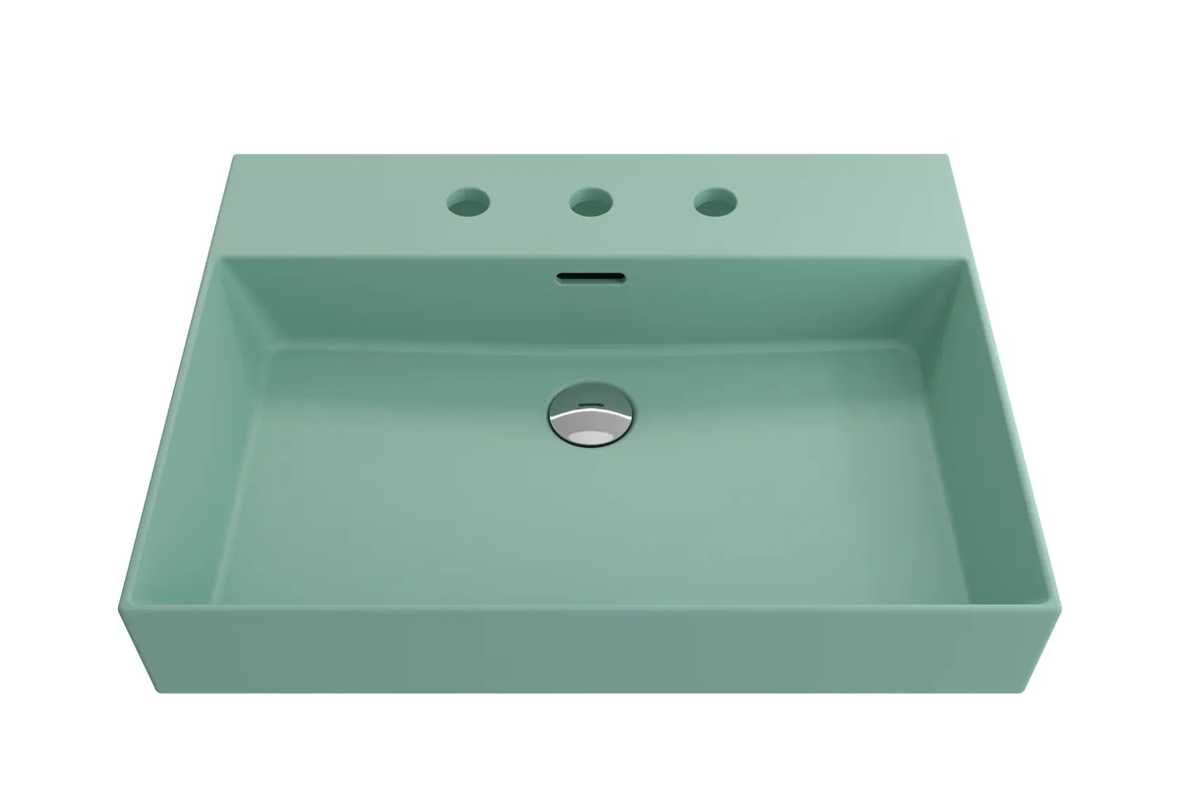BOCCHI Milano 24" Rectangle Wallmount Fireclay Bathroom Sink, Matte Mint Green, 3 Faucet Hole, 1376-033-0127