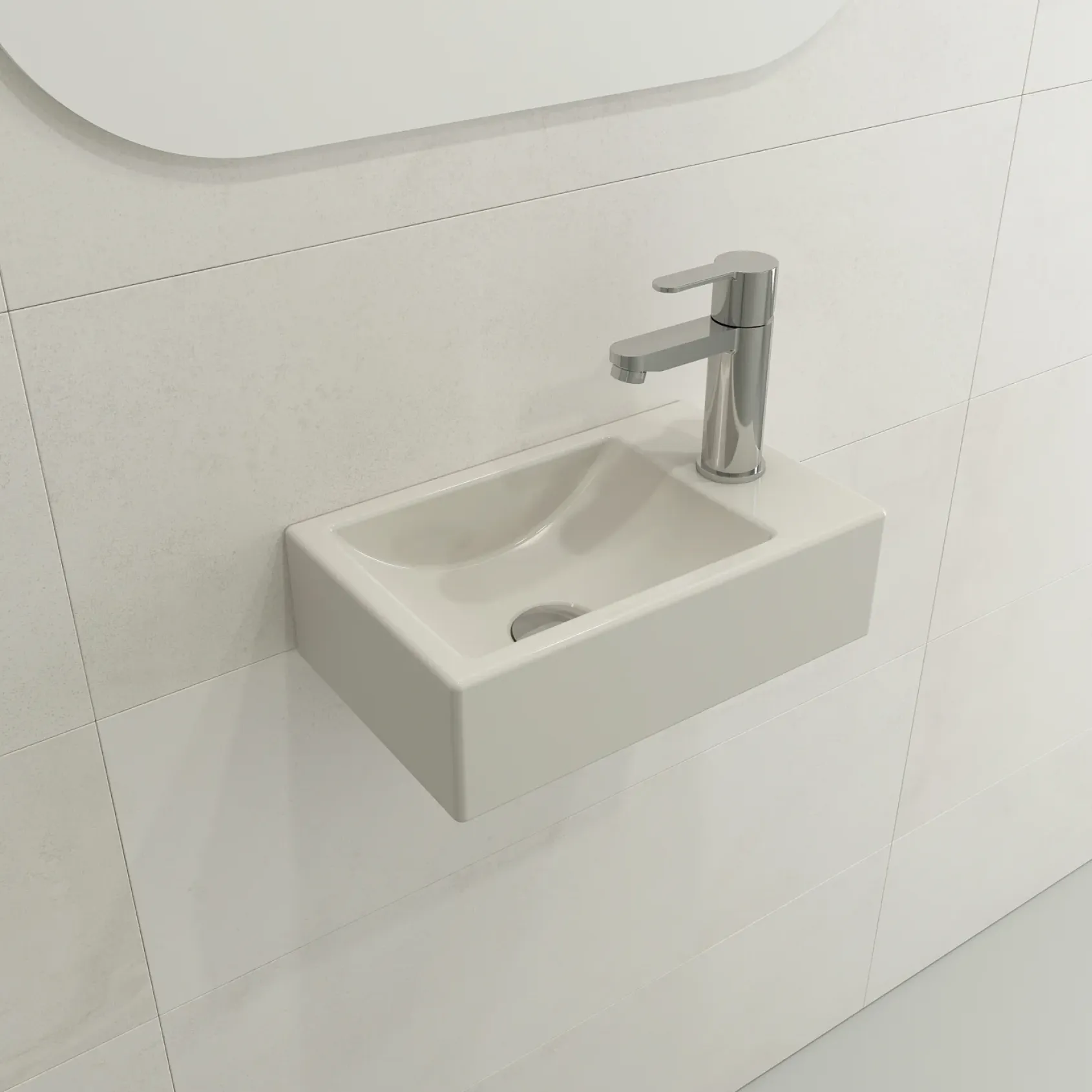 BOCCHI Milano Small 15" Rectangle Wallmount Fireclay Bathroom Sink, Biscuit, Single Faucet Hole, 1419-014-0126