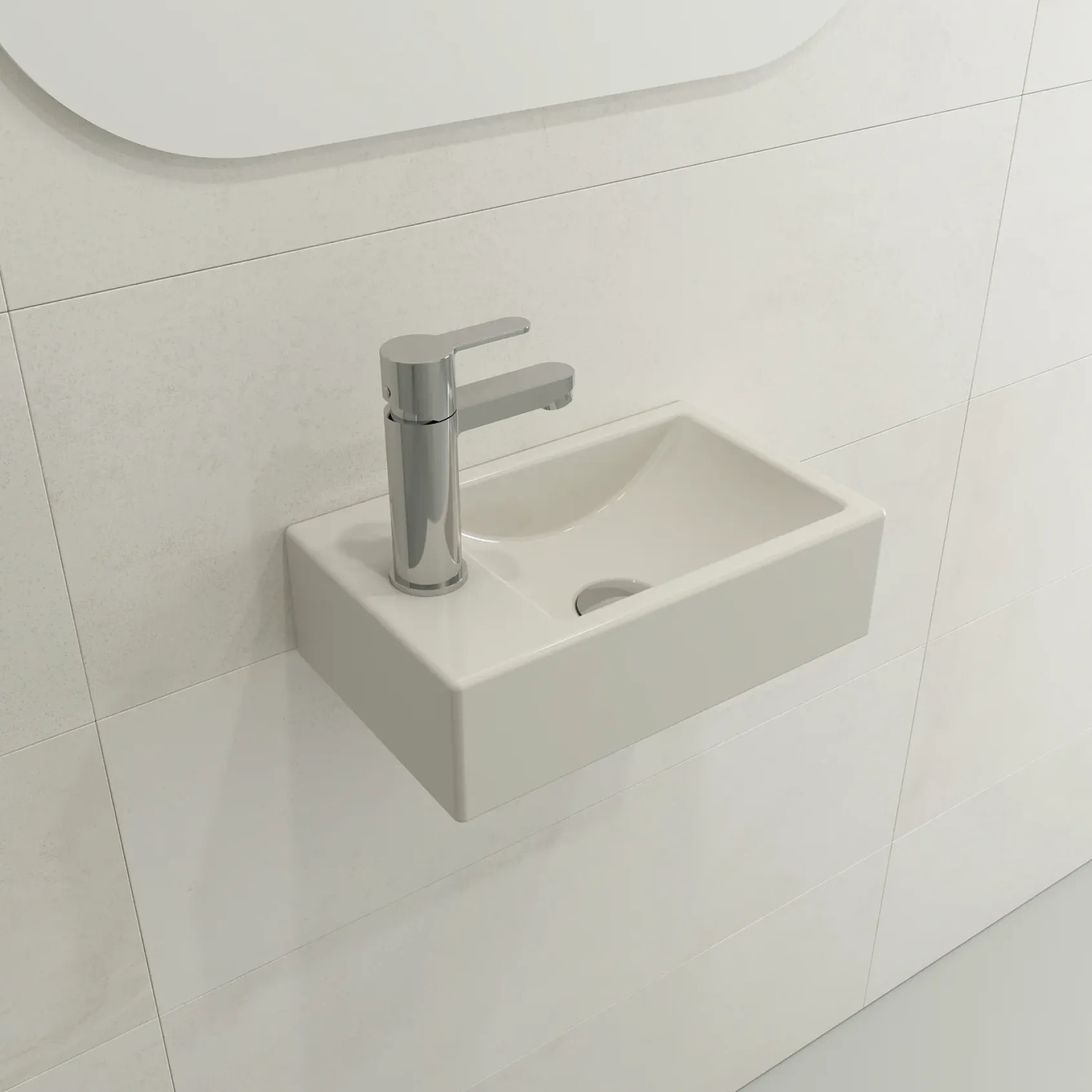 BOCCHI Milano Small 15" Rectangle Wallmount Fireclay Bathroom Sink, Biscuit, Single Faucet Hole, 1418-014-0126