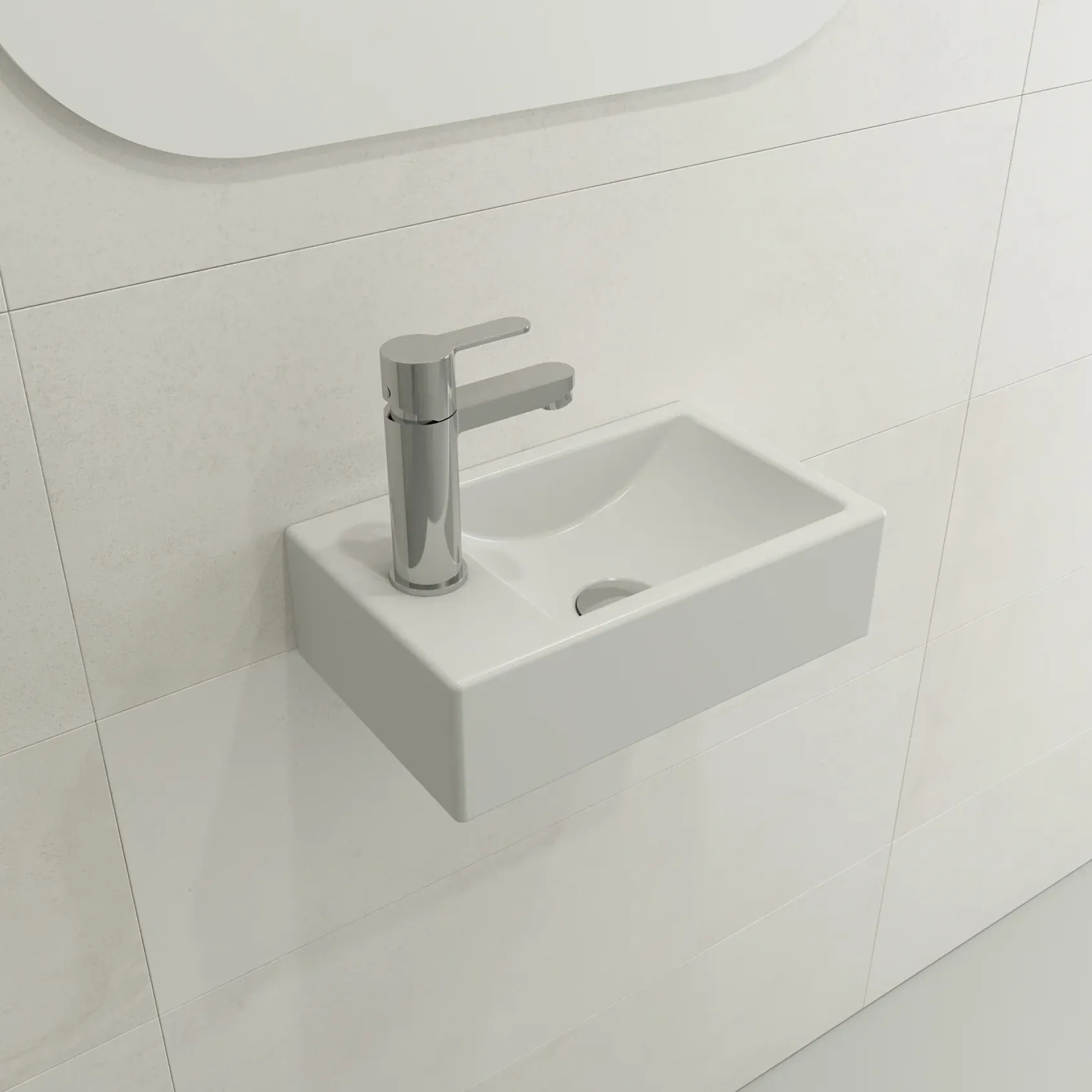 BOCCHI Milano Small 15" Rectangle Wallmount Fireclay Bathroom Sink, Matte White, Single Faucet Hole, 1418-002-0126