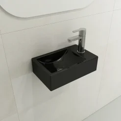 BOCCHI Milano Small 15" Rectangle Wallmount Fireclay Bathroom Sink, Black, Single Faucet Hole, 1419-005-0126