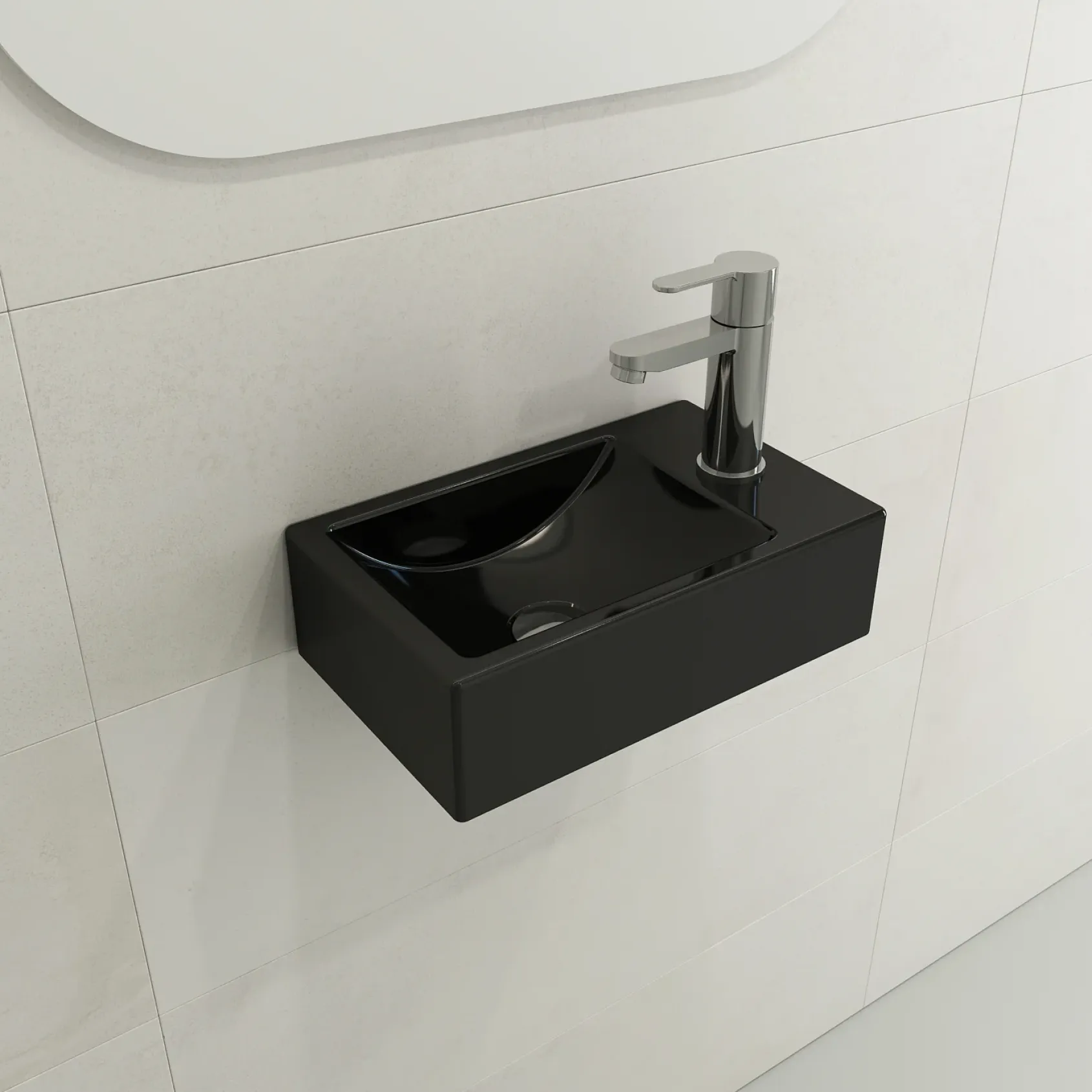 BOCCHI Milano Small 15" Rectangle Wallmount Fireclay Bathroom Sink, Black, Single Faucet Hole, 1419-005-0126