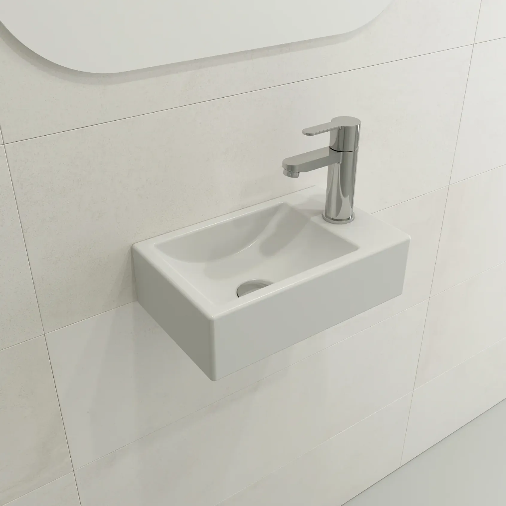 BOCCHI Milano Small 15" Rectangle Wallmount Fireclay Bathroom Sink, Matte White, Single Faucet Hole, 1419-002-0126