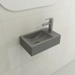 BOCCHI Milano Small 15" Rectangle Wallmount Fireclay Bathroom Sink, Matte Gray, Single Faucet Hole, 1419-006-0126