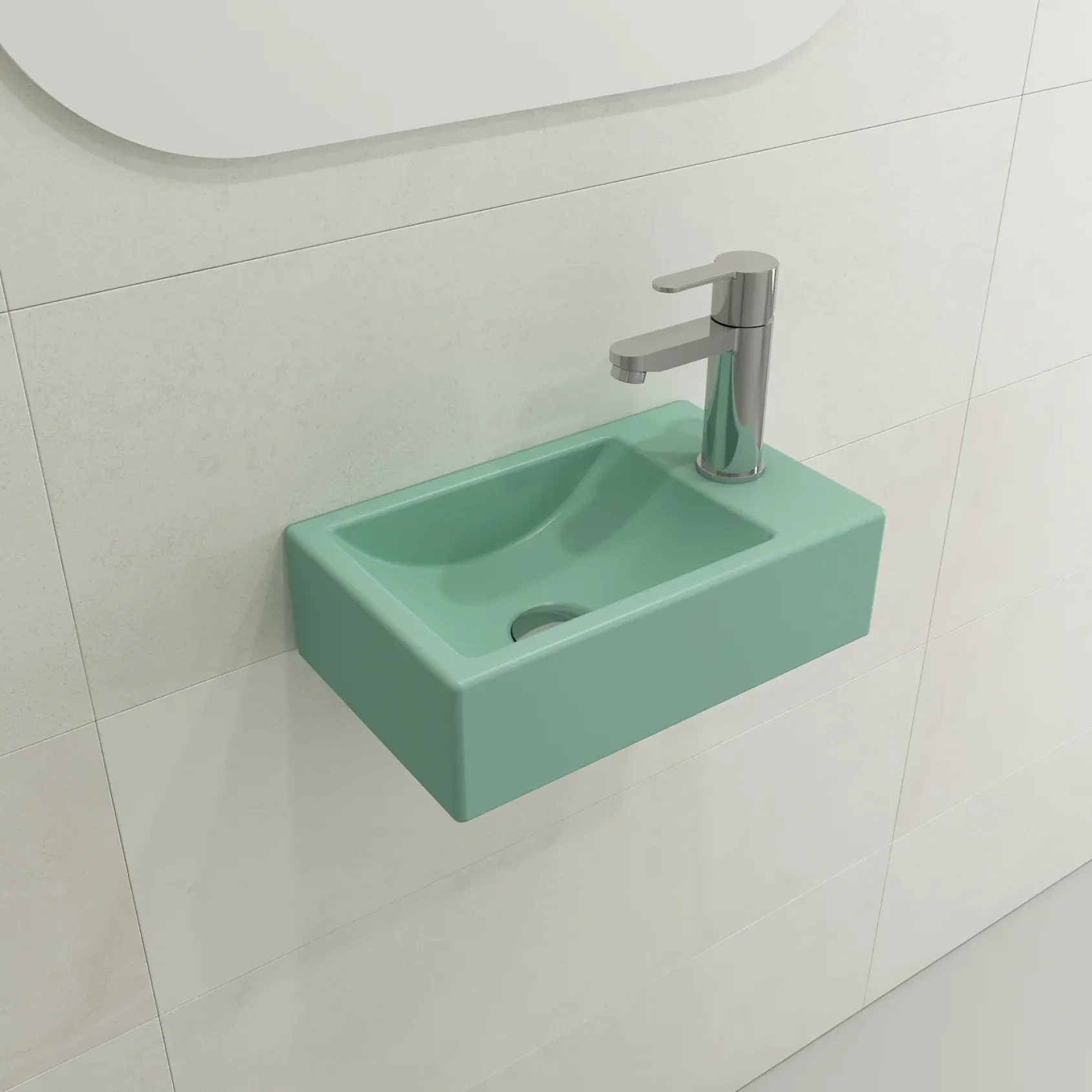 BOCCHI Milano Small 15" Rectangle Wallmount Fireclay Bathroom Sink, Matte Mint Green, Single Faucet Hole, 1419-033-0126