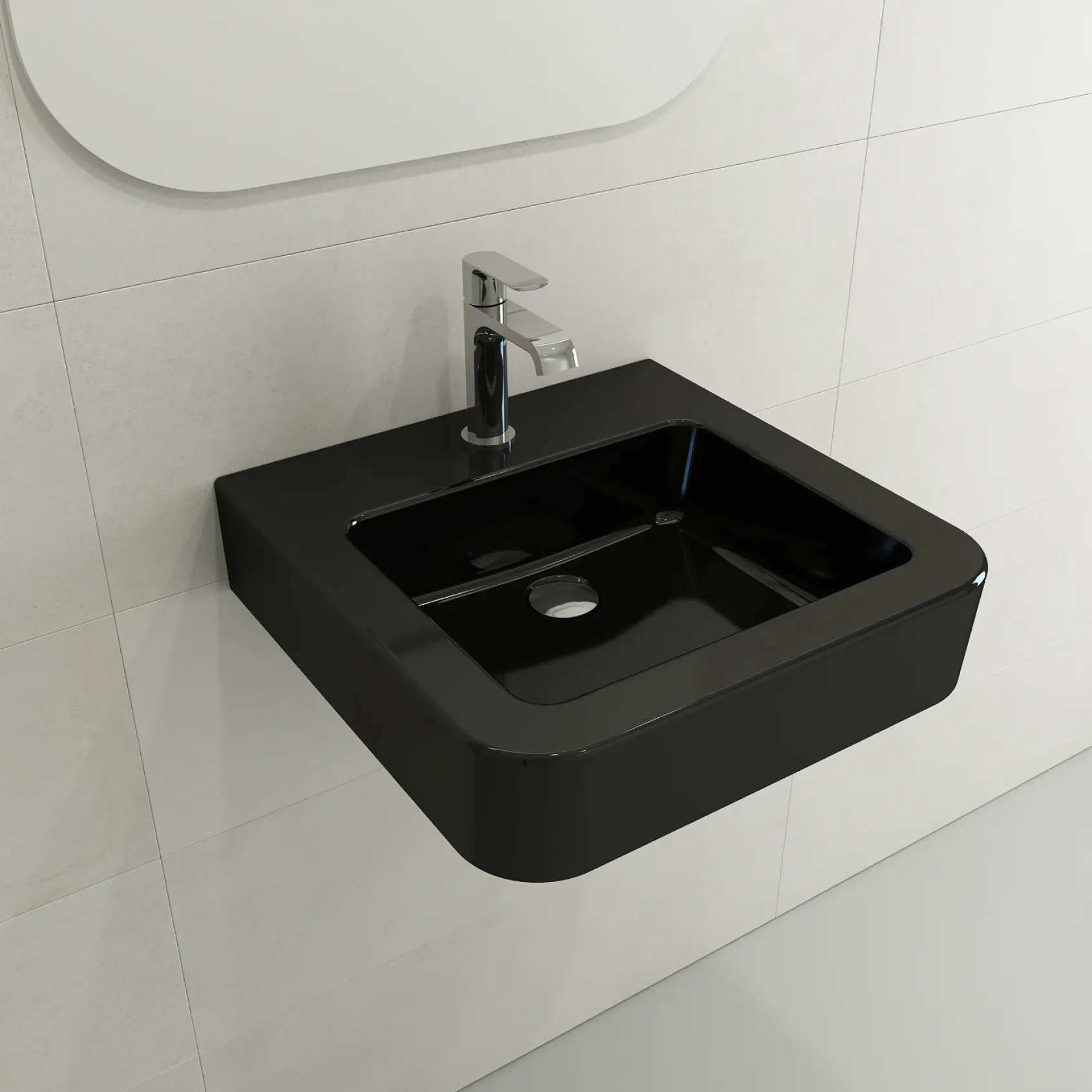 BOCCHI Parma 20" Rectangle Wallmount Fireclay Bathroom Sink, Black, Single Faucet Hole, 1122-005-0126