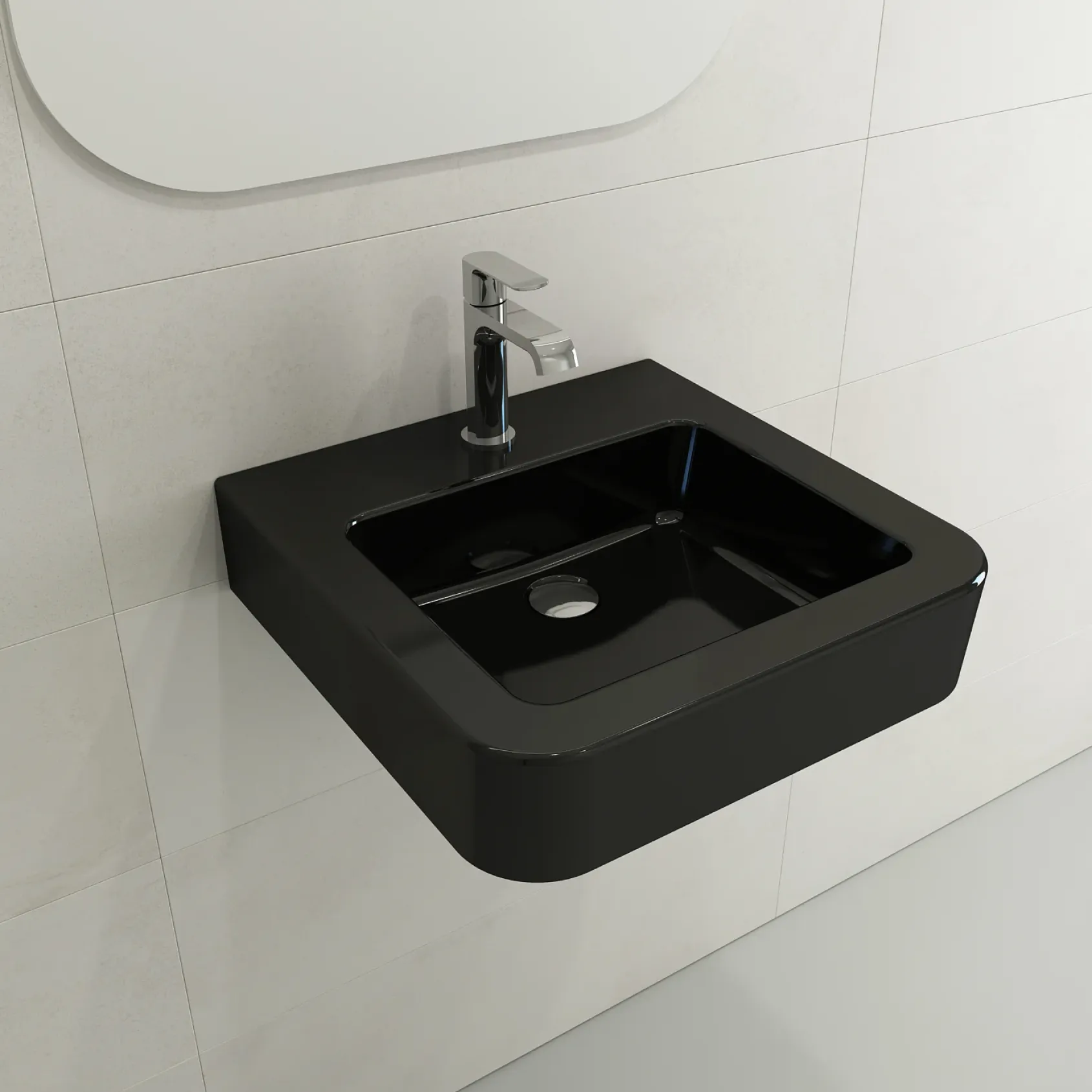 BOCCHI Parma 20" Rectangle Wallmount Fireclay Bathroom Sink, Black, Single Faucet Hole, 1122-005-0126