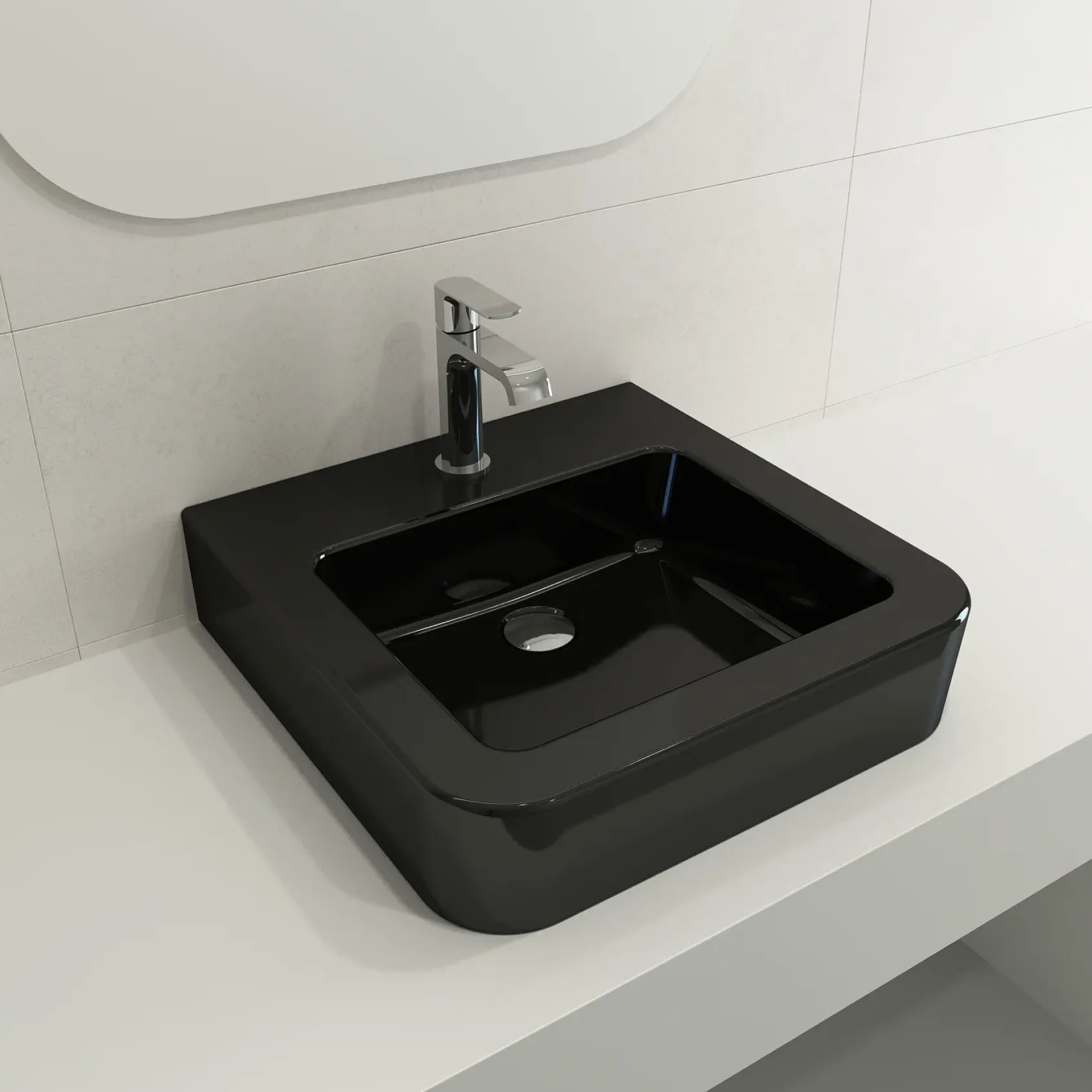 BOCCHI Parma 20" Rectangle Wallmount Fireclay Bathroom Sink, Black, Single Faucet Hole, 1122-005-0126