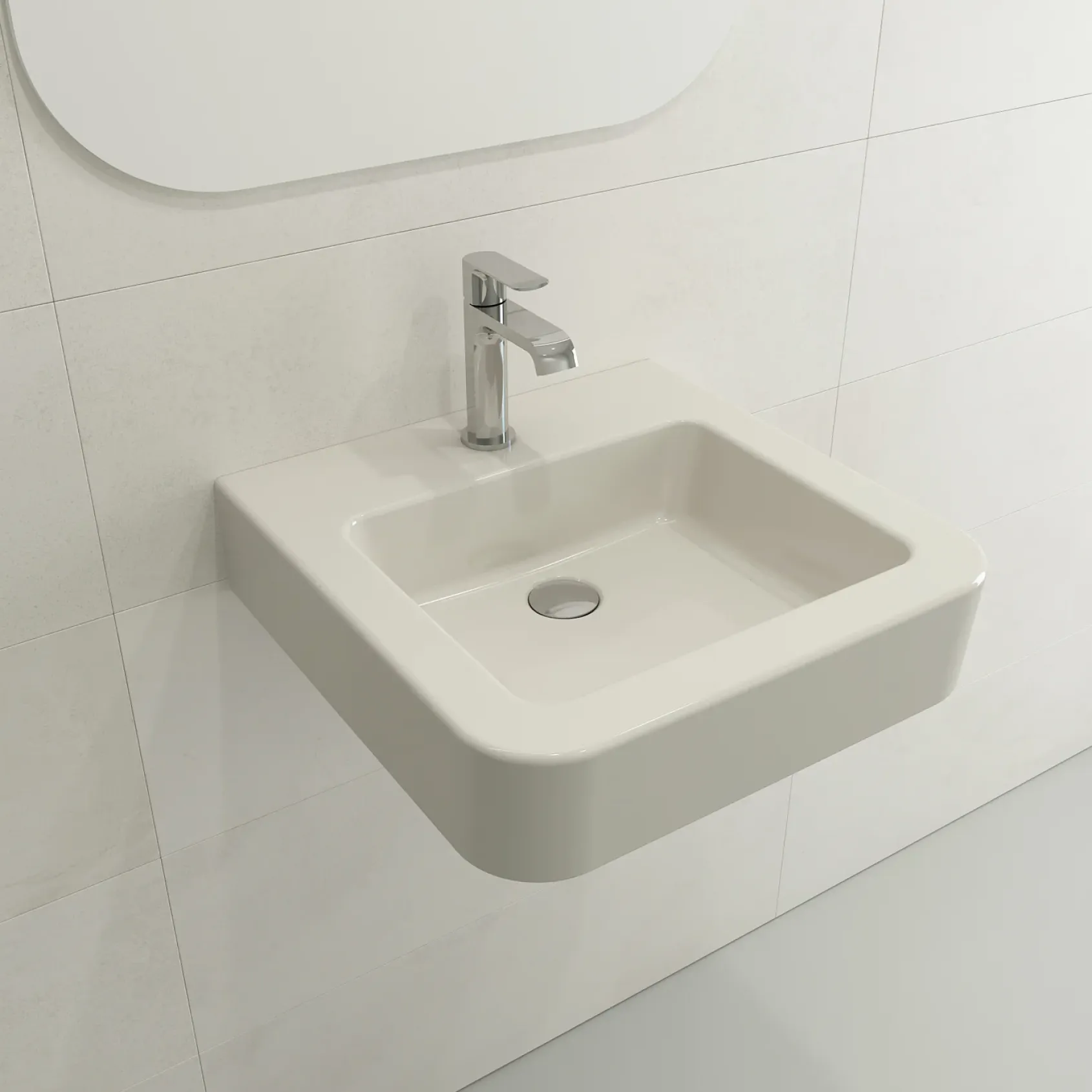 BOCCHI Parma 20" Rectangle Wallmount Fireclay Bathroom Sink, Biscuit, Single Faucet Hole, 1122-014-0126