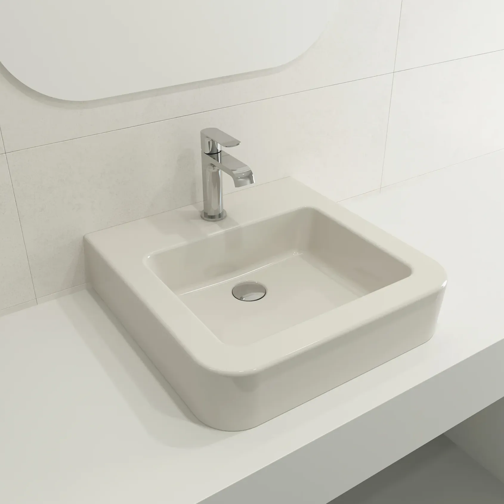 BOCCHI Parma 20" Rectangle Wallmount Fireclay Bathroom Sink, Biscuit, Single Faucet Hole, 1122-014-0126