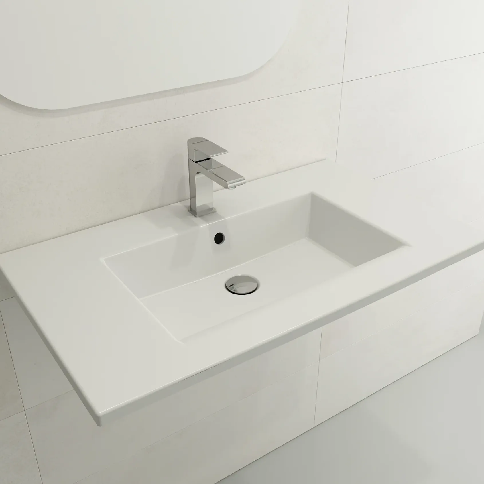 BOCCHI Ravenna 32" Rectangle Wallmount Fireclay Bathroom Sink, Matte White, 3 Faucet Hole, 1113-002-0127
