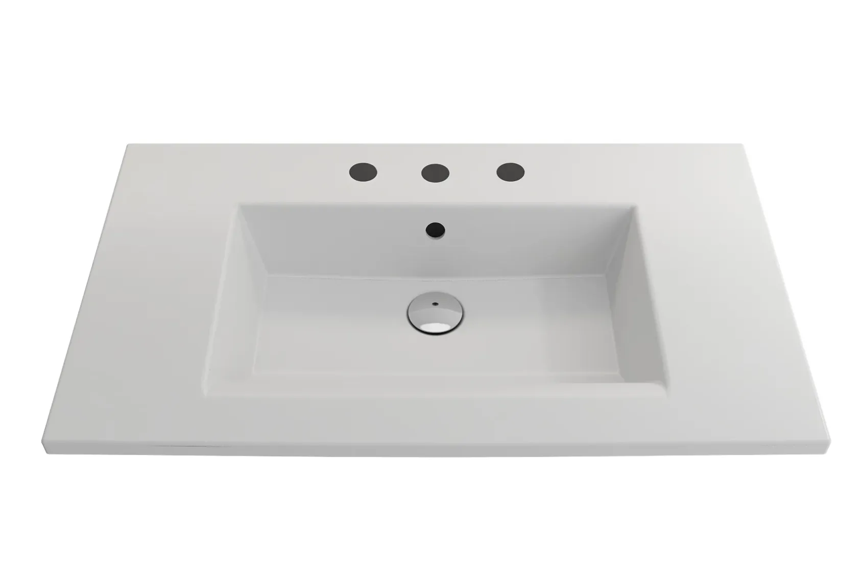 BOCCHI Ravenna 32" Rectangle Wallmount Fireclay Bathroom Sink, Matte White, 3 Faucet Hole, 1113-002-0127