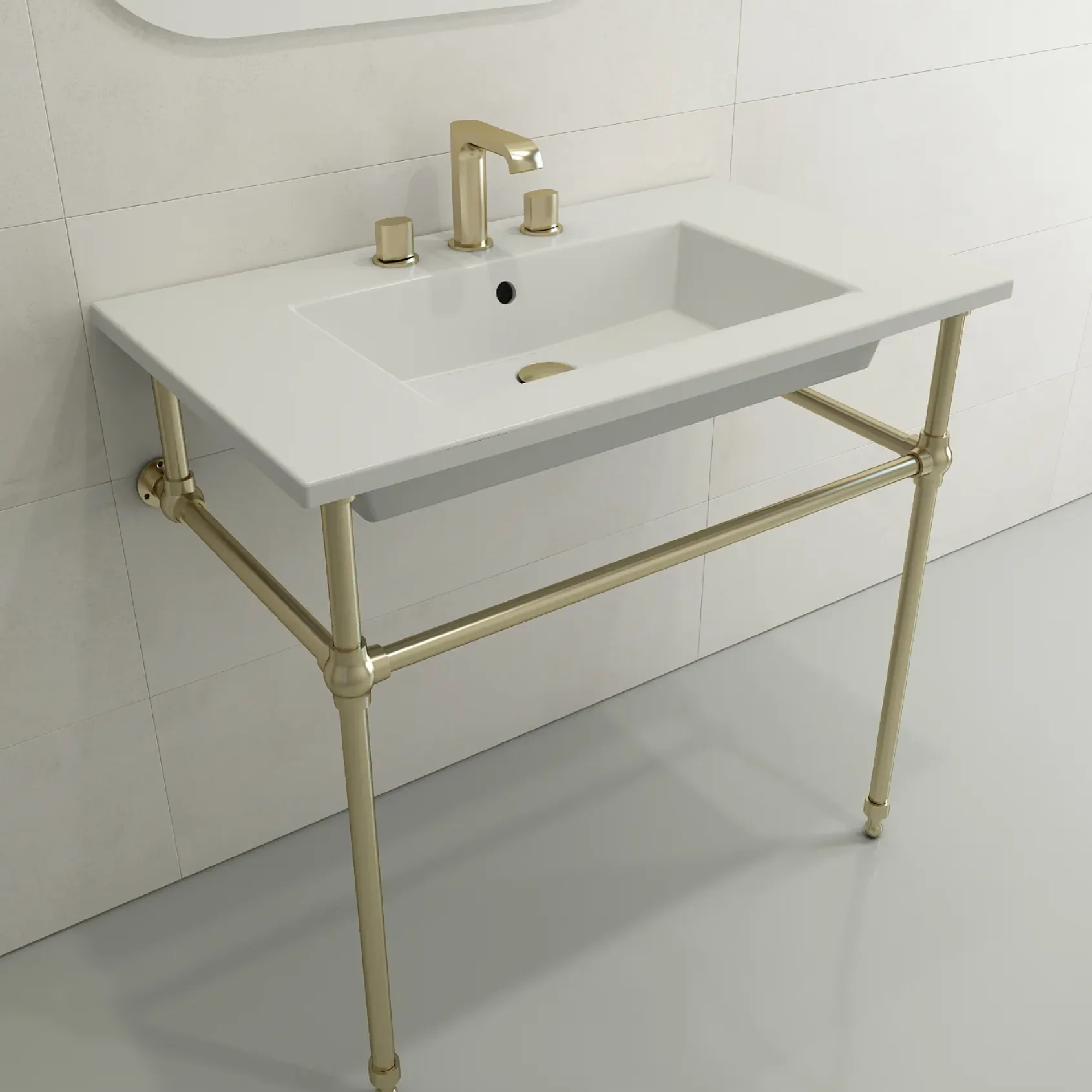 BOCCHI Ravenna 32" Rectangle Wallmount Fireclay Bathroom Sink, Matte White, 3 Faucet Hole, 1113-002-0127
