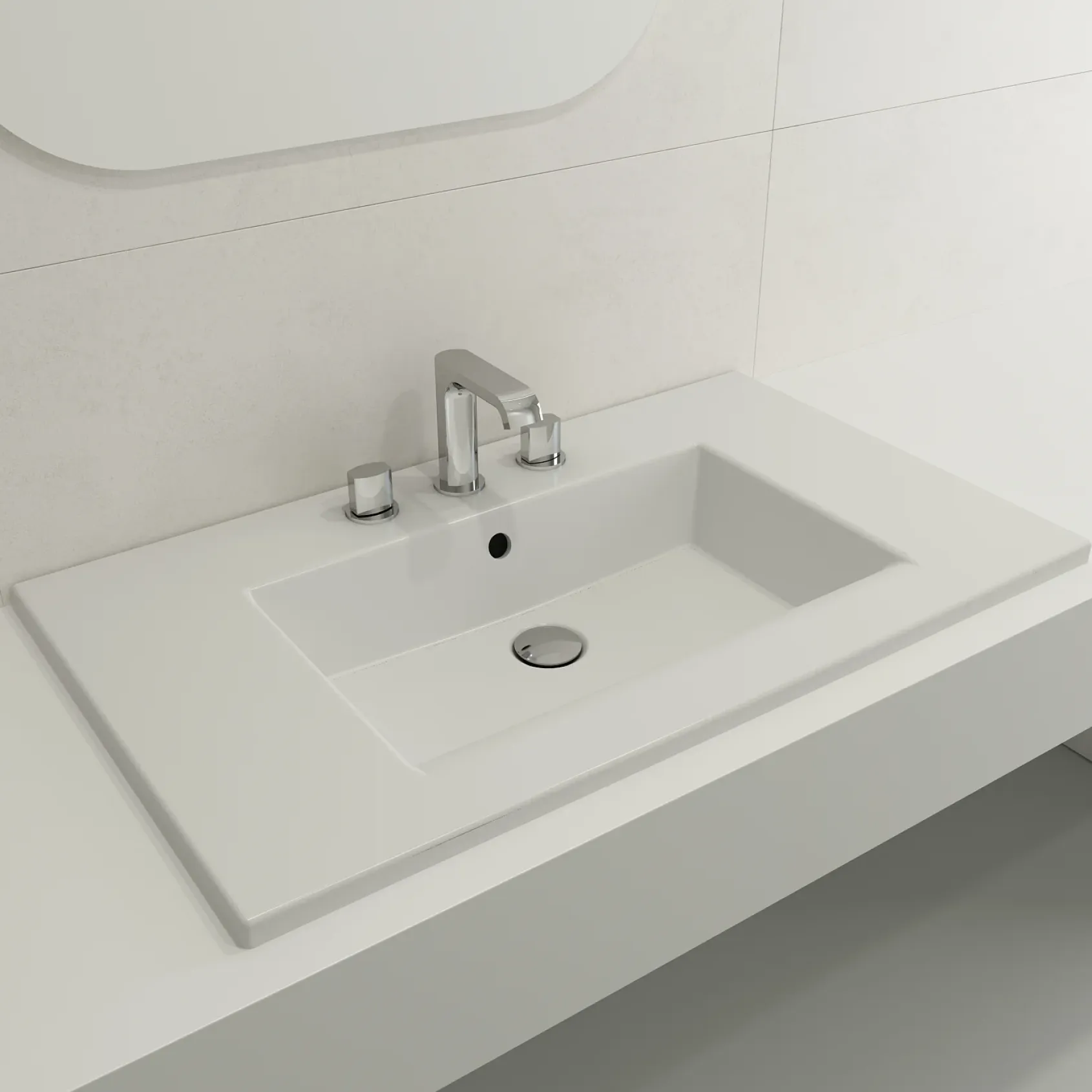 BOCCHI Ravenna 32" Rectangle Wallmount Fireclay Bathroom Sink, Matte White, 3 Faucet Hole, 1113-002-0127