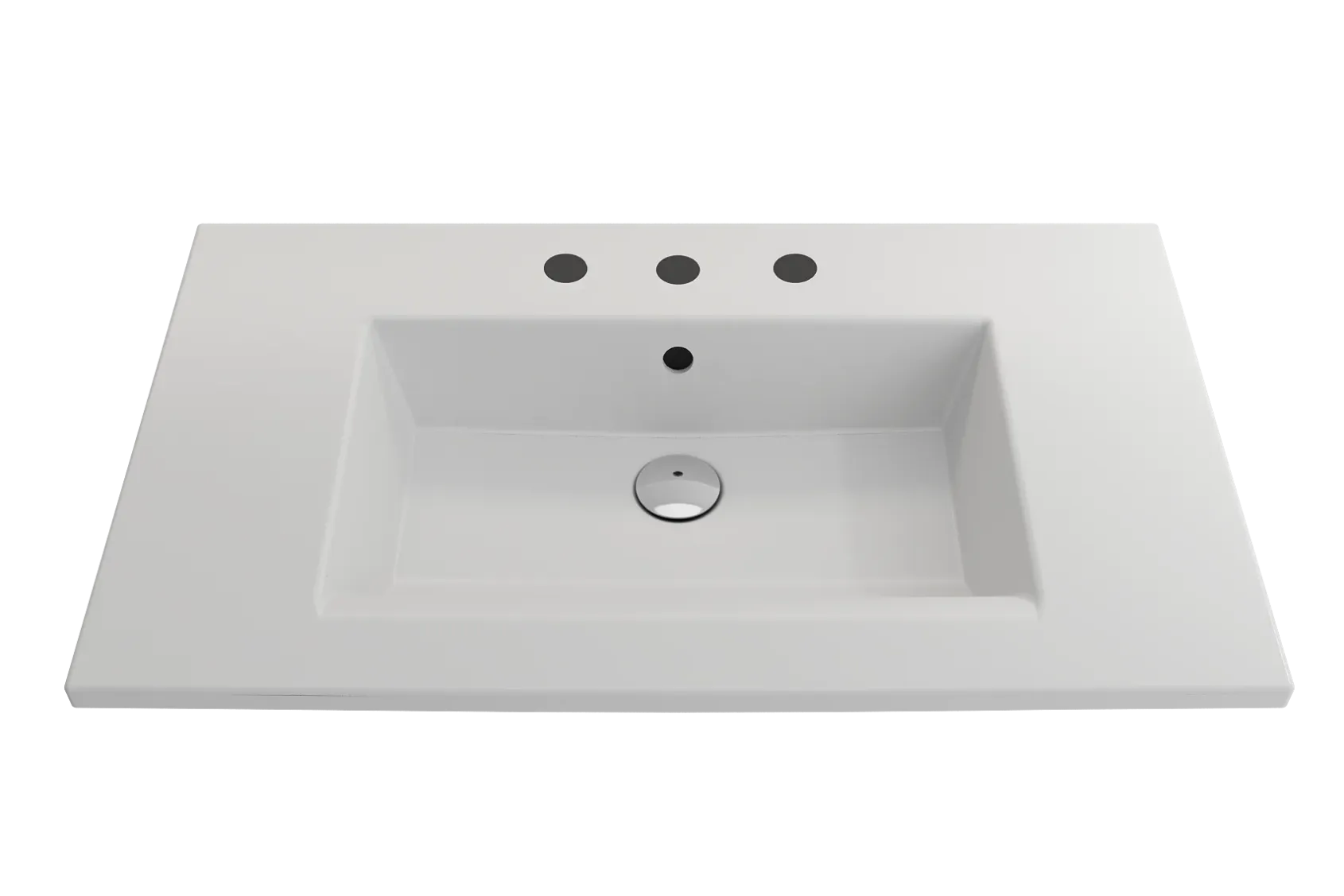 BOCCHI Ravenna 32" Rectangle Wallmount Fireclay Bathroom Sink, Matte White, 3 Faucet Hole, 1113-002-0127