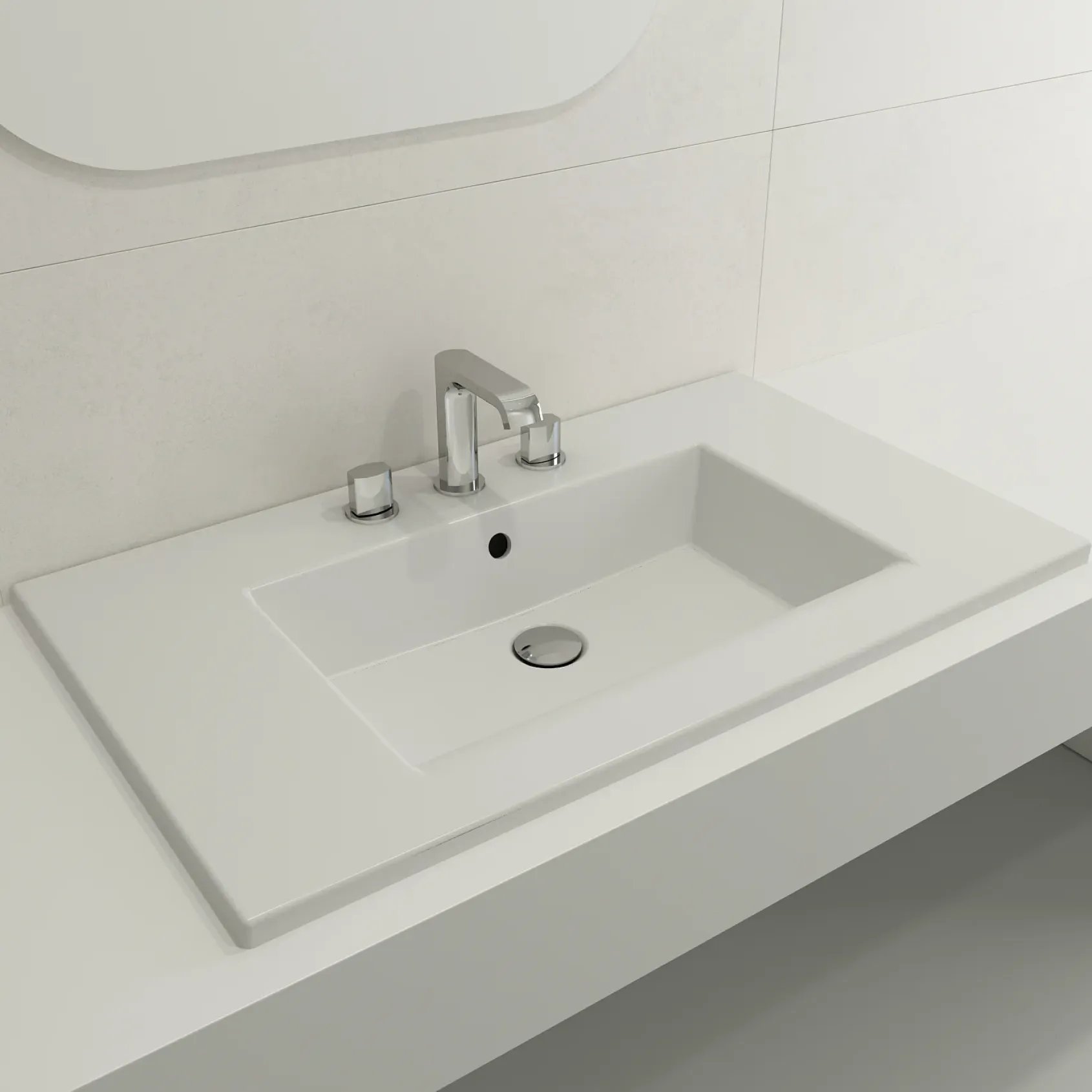 BOCCHI Ravenna 32" Rectangle Wallmount Fireclay Bathroom Sink, Matte White, 3 Faucet Hole, 1113-002-0127