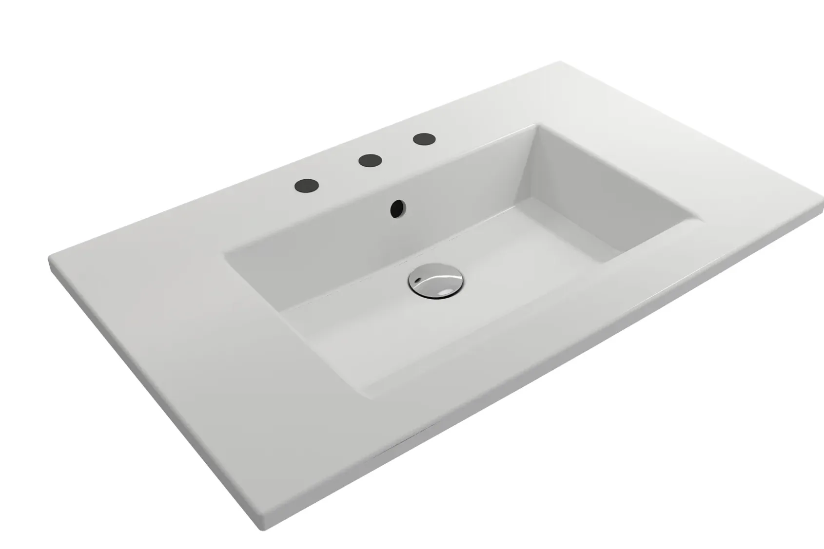 BOCCHI Ravenna 32" Rectangle Wallmount Fireclay Bathroom Sink, Matte White, 3 Faucet Hole, 1113-002-0127