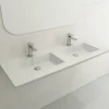 BOCCHI Ravenna 48" Rectangle Wallmount Fireclay Bathroom Sink, Double Basin, Matte White, Single Faucet Hole, 1111-002-0132