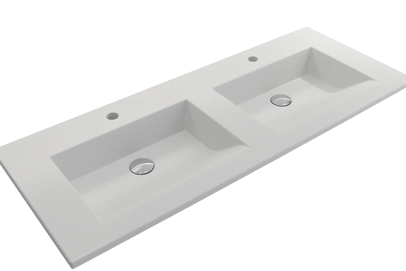 BOCCHI Ravenna 48" Rectangle Wallmount Fireclay Bathroom Sink, Double Basin, Matte White, Single Faucet Hole, 1111-002-0132