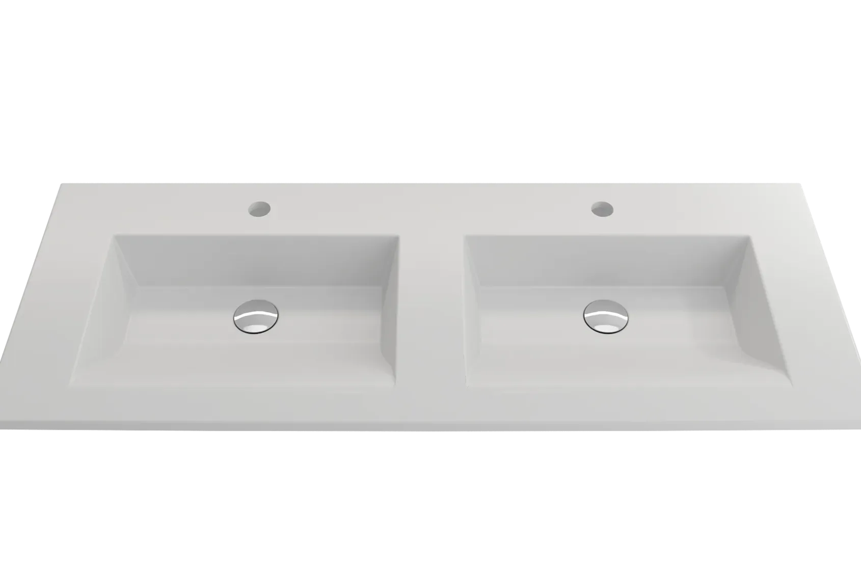 BOCCHI Ravenna 48" Rectangle Wallmount Fireclay Bathroom Sink, Double Basin, Matte White, Single Faucet Hole, 1111-002-0132