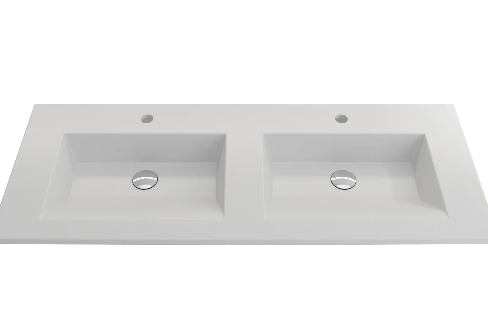BOCCHI Ravenna 48" Rectangle Wallmount Fireclay Bathroom Sink, Double Basin, Matte White, Single Faucet Hole, 1111-002-0132