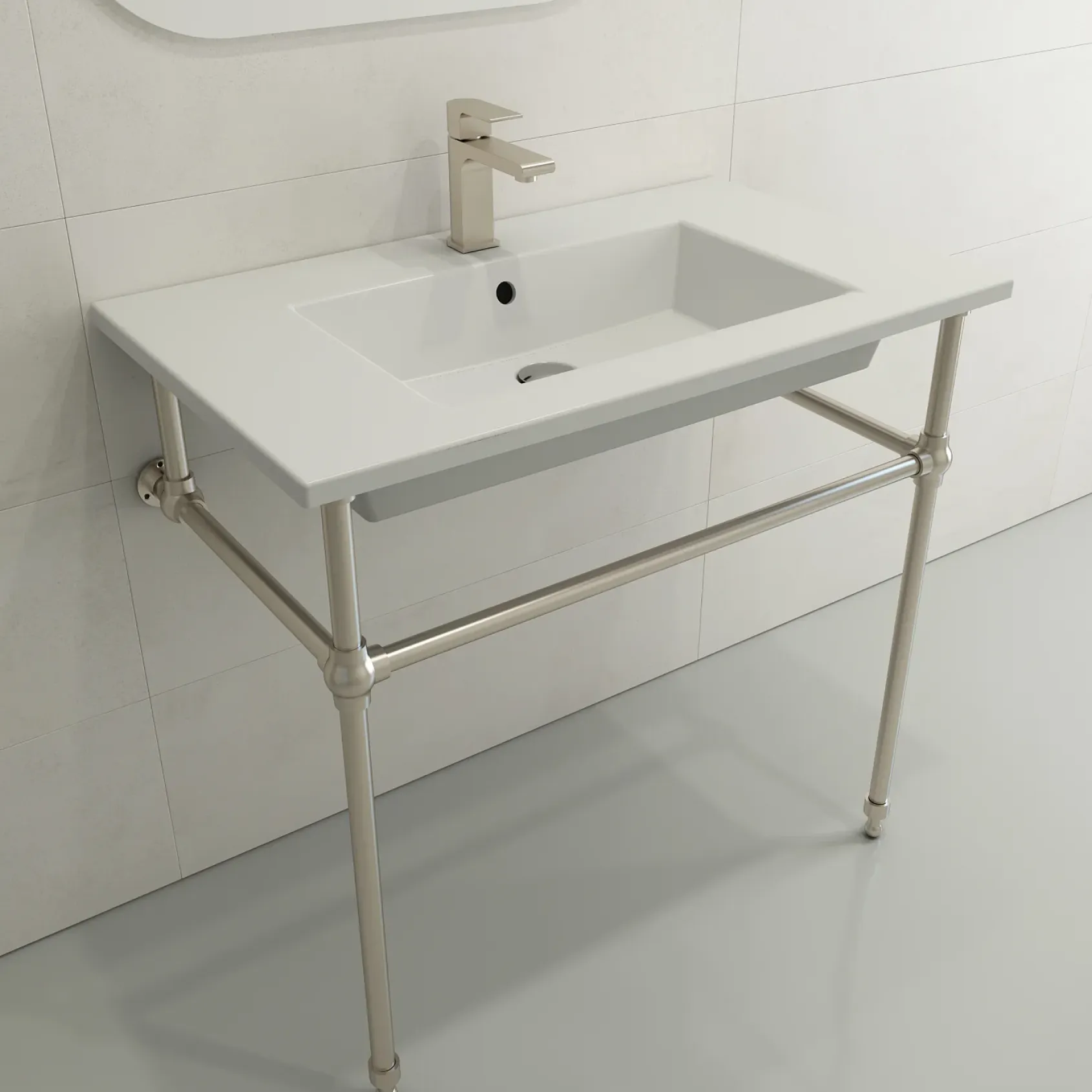 BOCCHI Ravenna 32" Rectangle Wallmount Fireclay Bathroom Sink, Matte White, Single Faucet Hole, 1113-002-0126