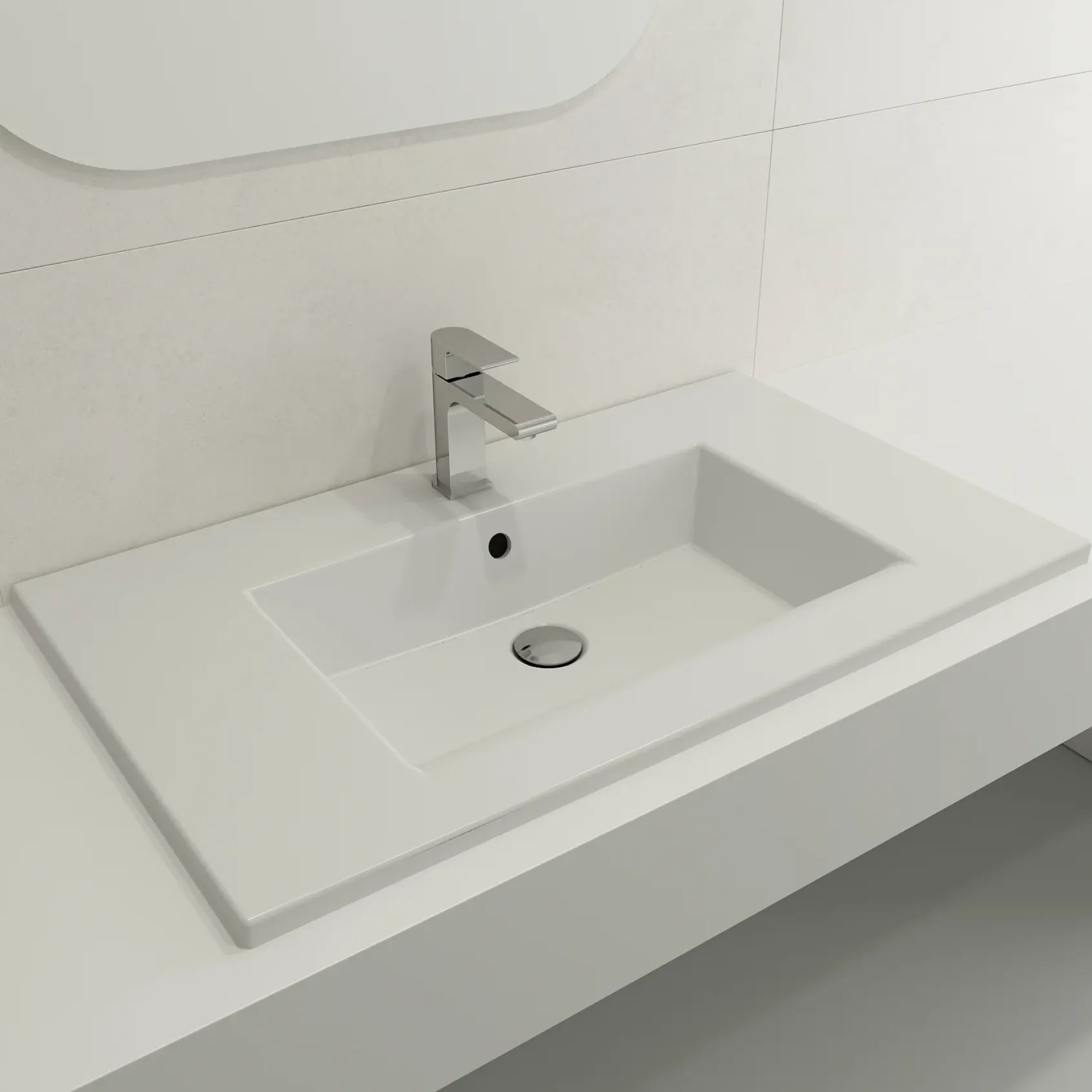BOCCHI Ravenna 32" Rectangle Wallmount Fireclay Bathroom Sink, Matte White, Single Faucet Hole, 1113-002-0126