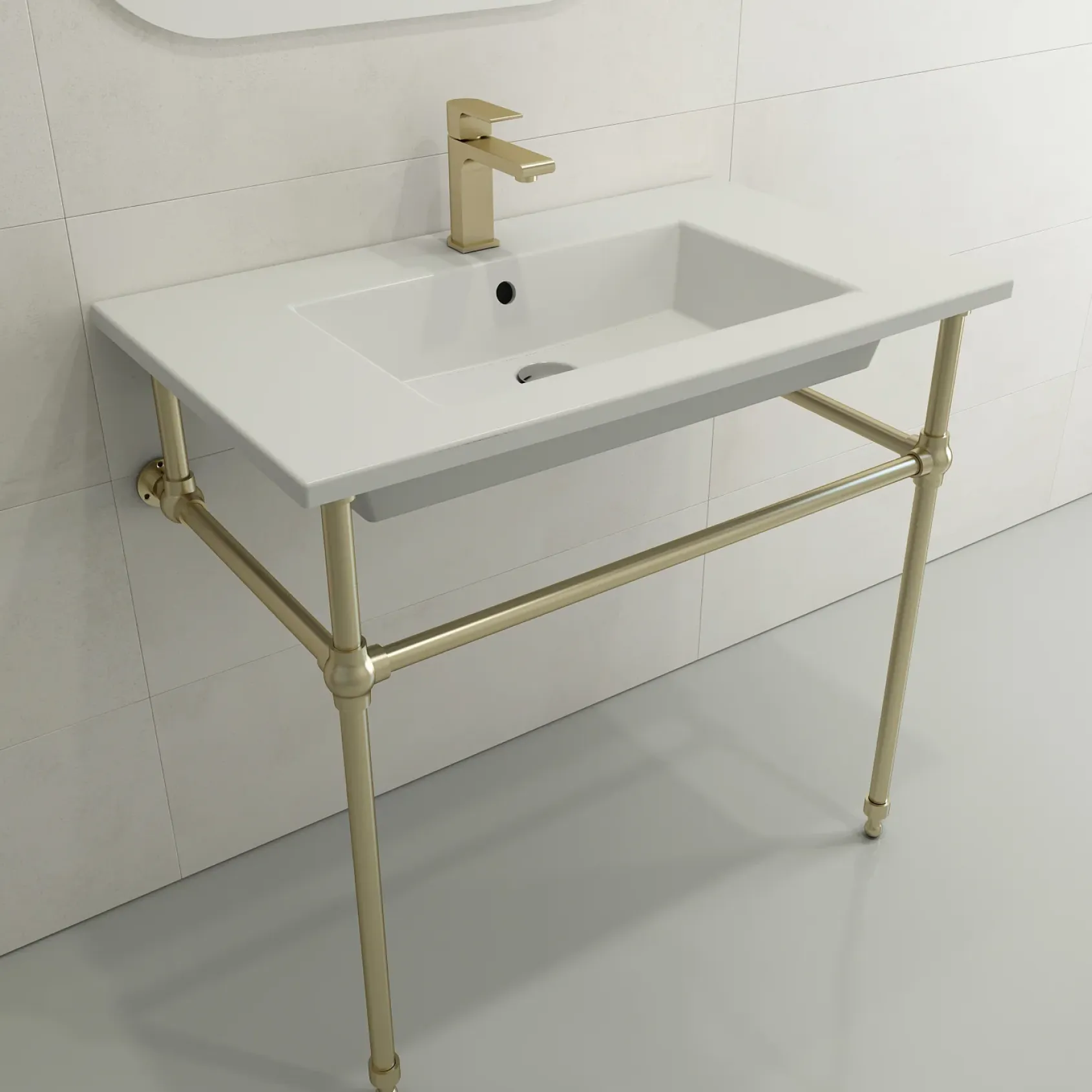 BOCCHI Ravenna 32" Rectangle Wallmount Fireclay Bathroom Sink, Matte White, Single Faucet Hole, 1113-002-0126