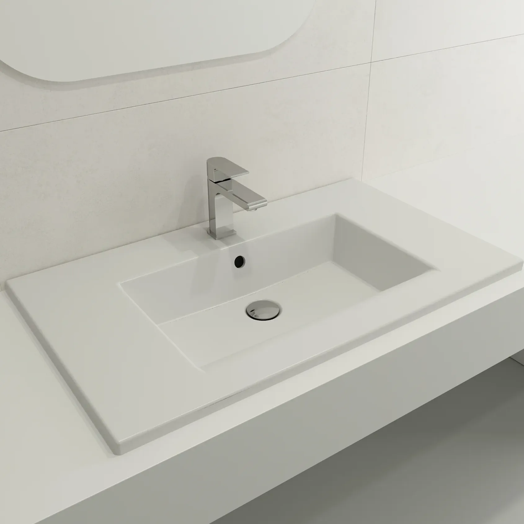 BOCCHI Ravenna 32" Rectangle Wallmount Fireclay Bathroom Sink, Matte White, Single Faucet Hole, 1113-002-0126