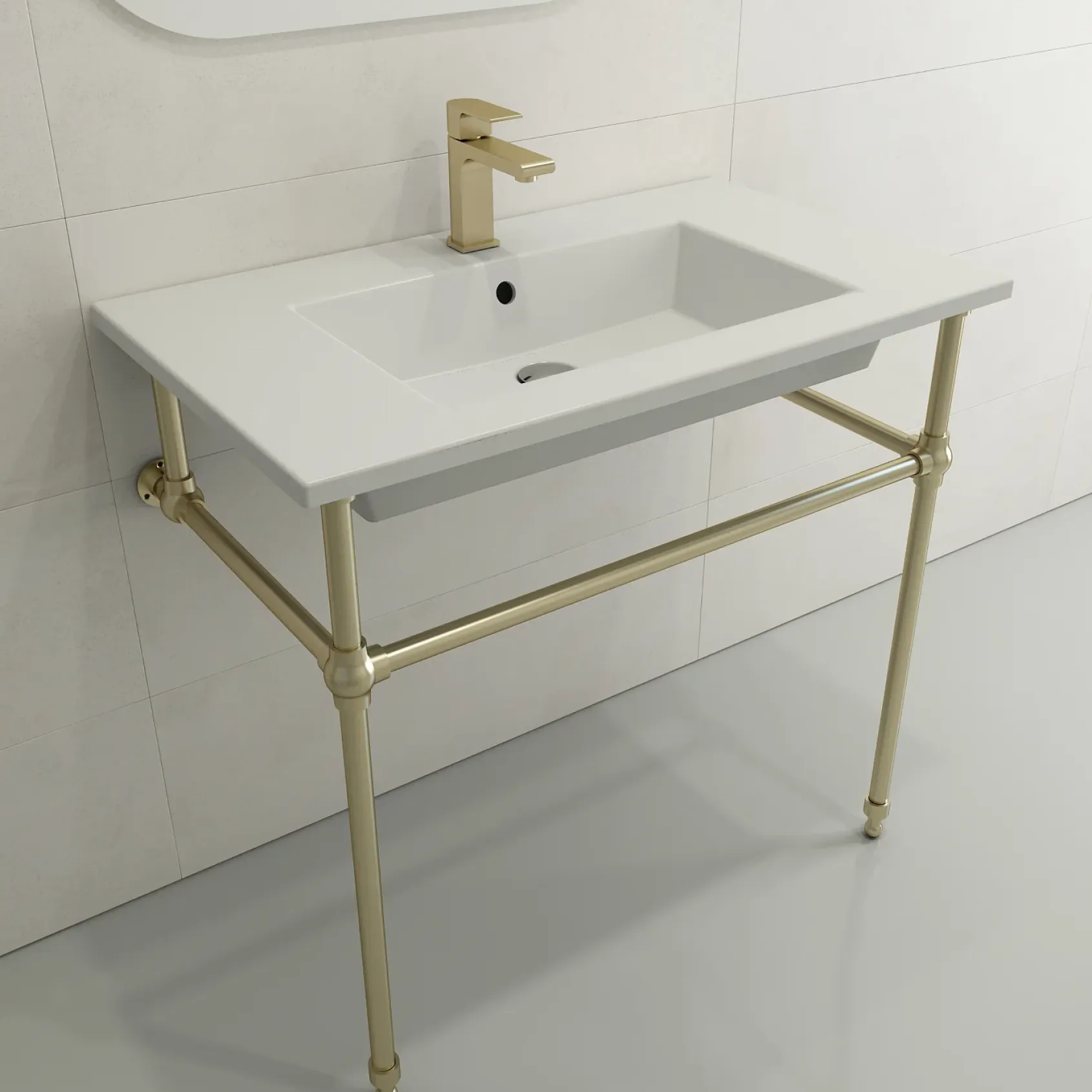 BOCCHI Ravenna 32" Rectangle Wallmount Fireclay Bathroom Sink, Matte White, Single Faucet Hole, 1113-002-0126