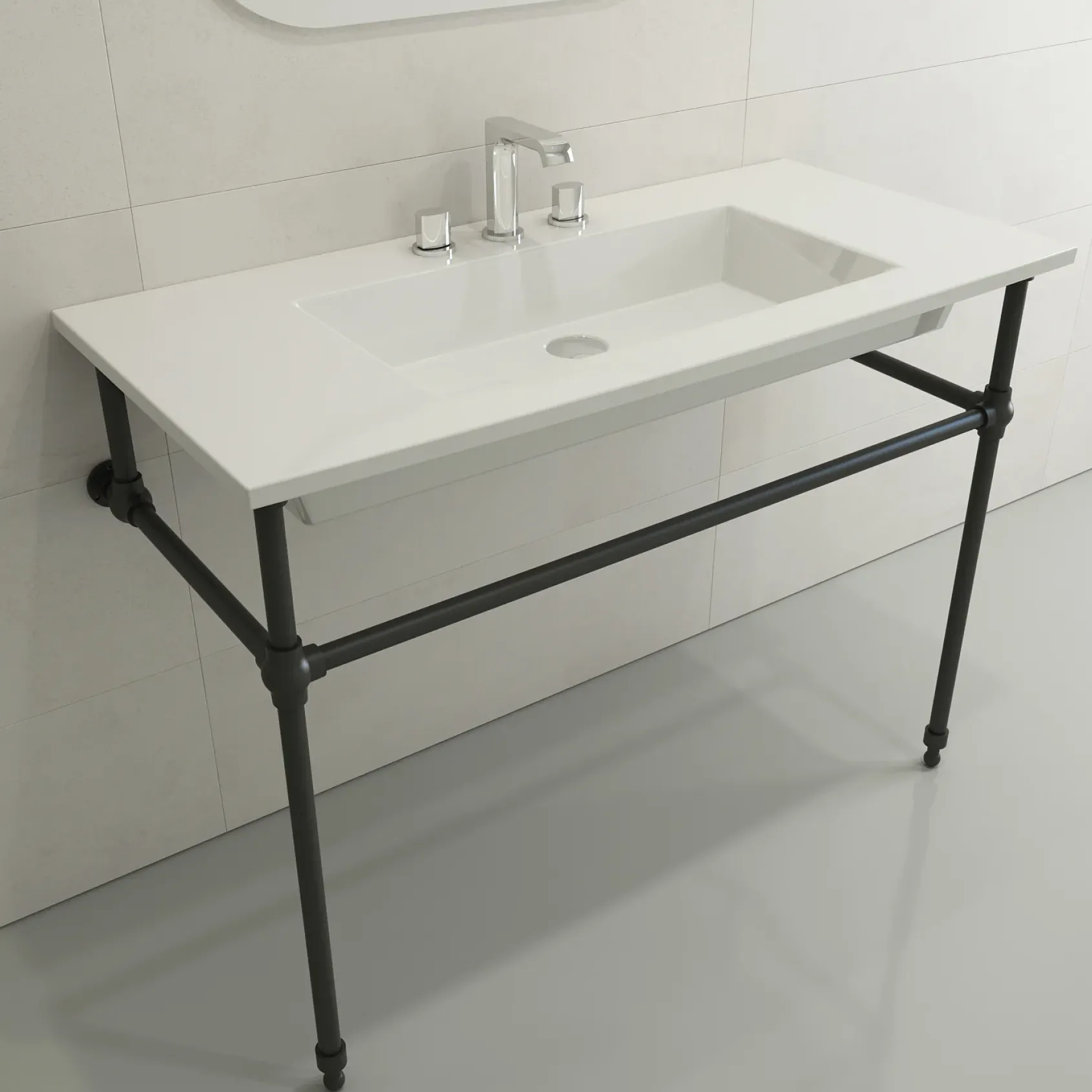 BOCCHI Ravenna 41" Rectangle Wallmount Fireclay Bathroom Sink, White, 3 Faucet Hole, 1105-001-0127