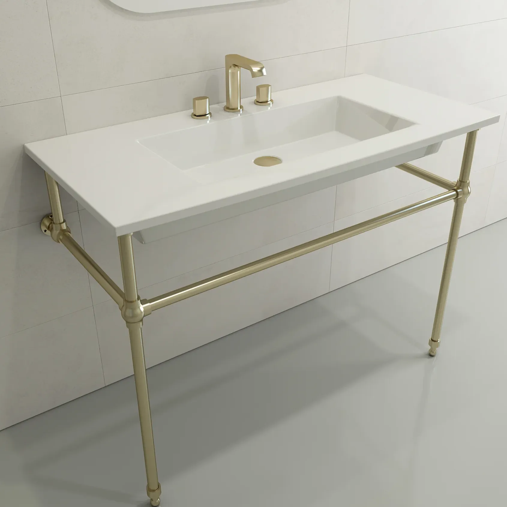 BOCCHI Ravenna 41" Rectangle Wallmount Fireclay Bathroom Sink, White, 3 Faucet Hole, 1105-001-0127