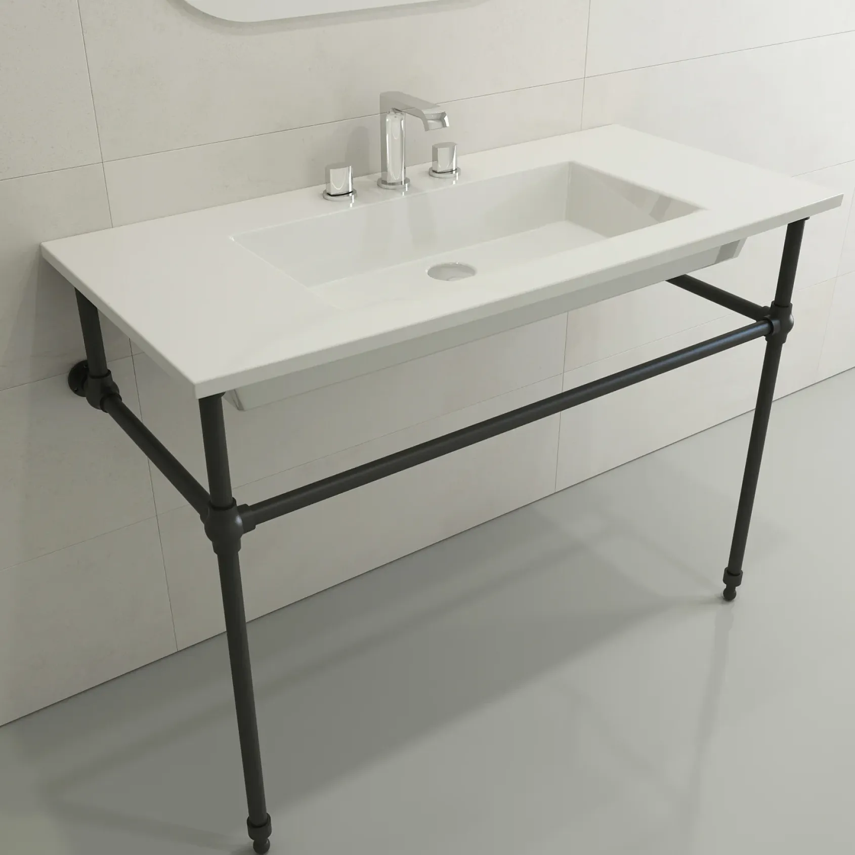 BOCCHI Ravenna 41" Rectangle Wallmount Fireclay Bathroom Sink, White, 3 Faucet Hole, 1105-001-0127