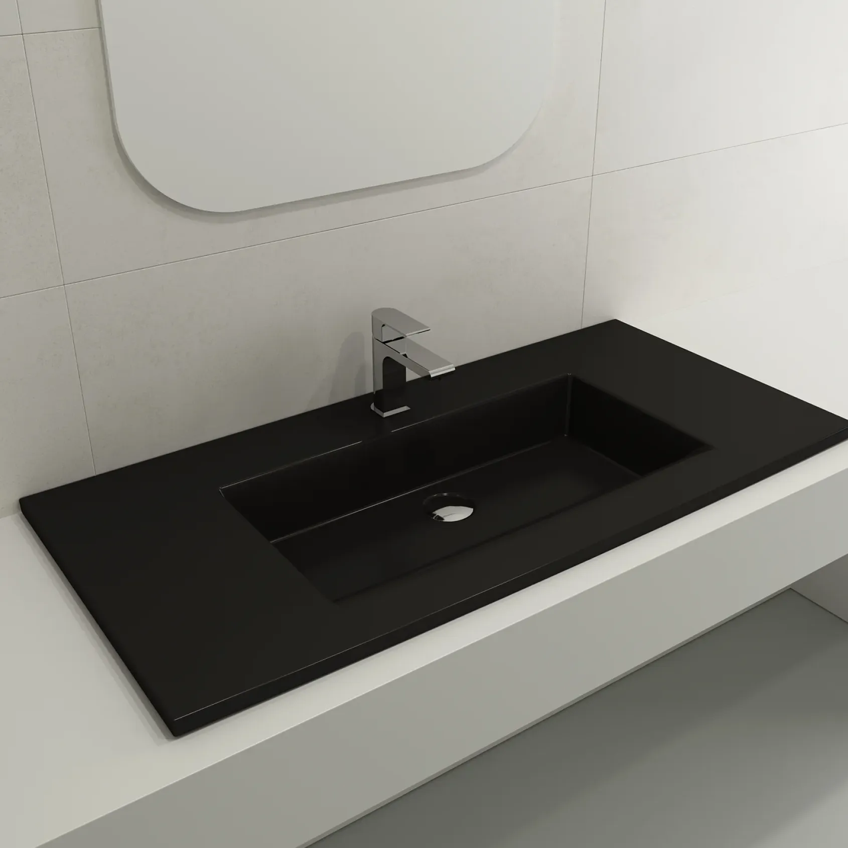 BOCCHI Ravenna 41" Rectangle Wallmount Fireclay Bathroom Sink, Matte Black, Single Faucet Hole, 1105-004-0126