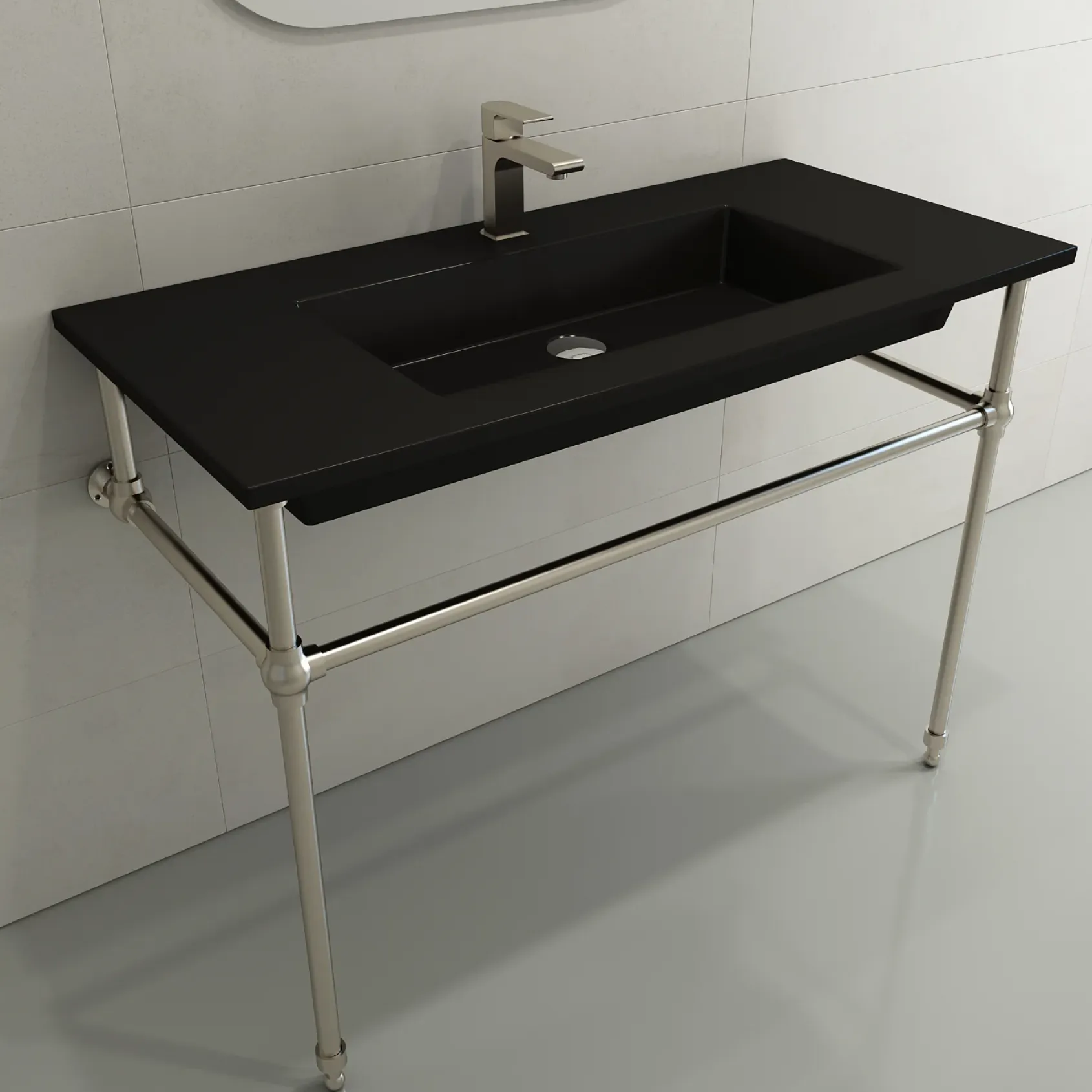 BOCCHI Ravenna 41" Rectangle Wallmount Fireclay Bathroom Sink, Matte Black, Single Faucet Hole, 1105-004-0126