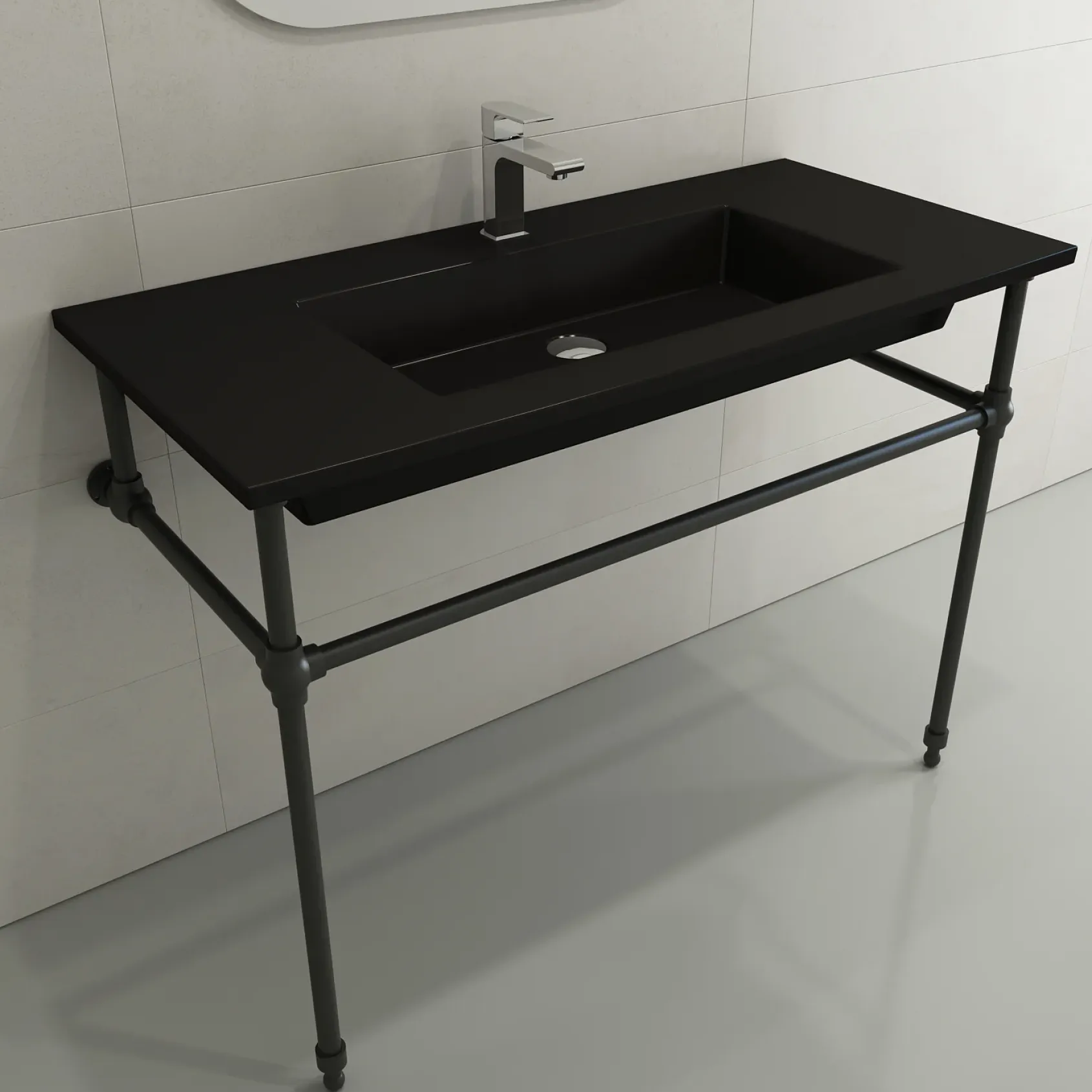 BOCCHI Ravenna 41" Rectangle Wallmount Fireclay Bathroom Sink, Matte Black, Single Faucet Hole, 1105-004-0126